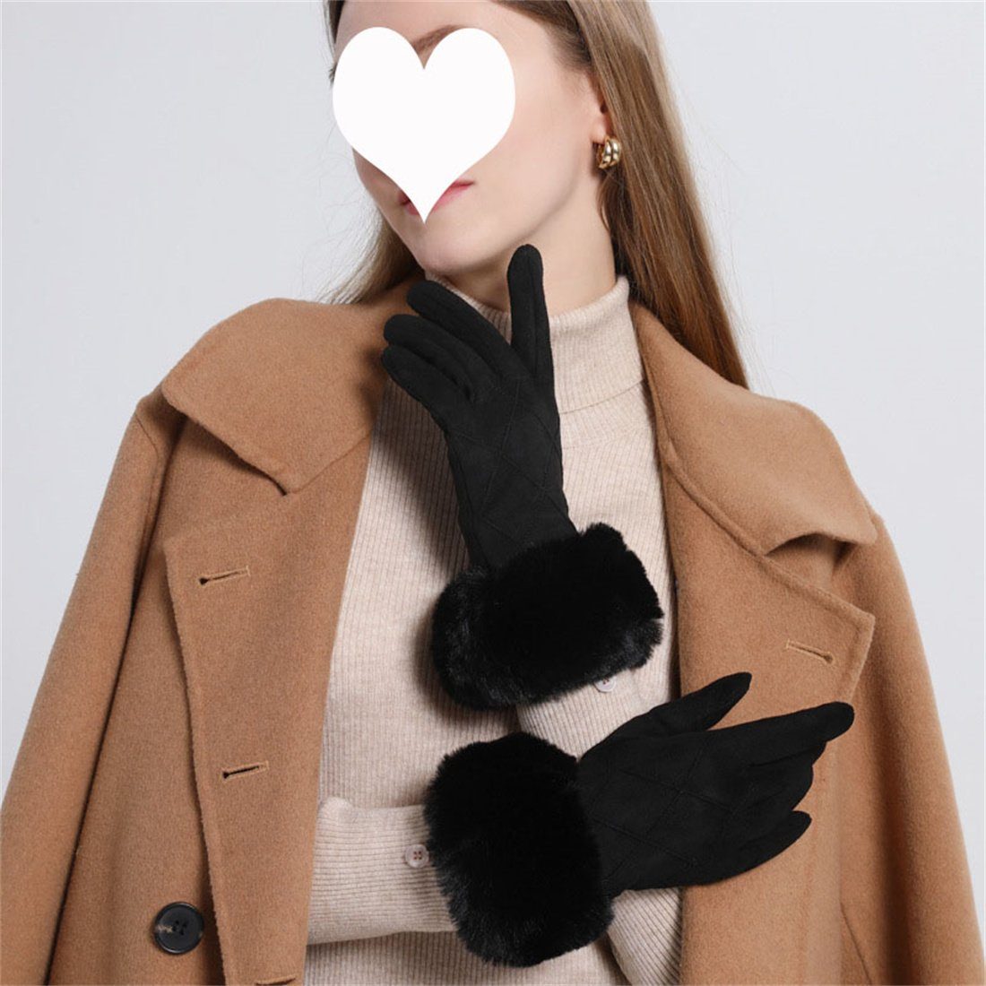 DÖRÖY Fleecehandschuhe Damen Kunstfell gepolsterte warme Handschuhe, Touchscreen Handschuhe Schwarz | Fleecehandschuhe