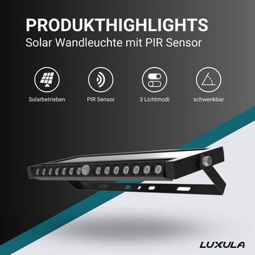 LUXULA LED Solarleuchte Solar Wandleuchte mit PIR-Sensor, 10W, 1000lm, 6500K, IP54, schwenkbar, LED fest integriert, Tageslichtweiß, kaltweiß