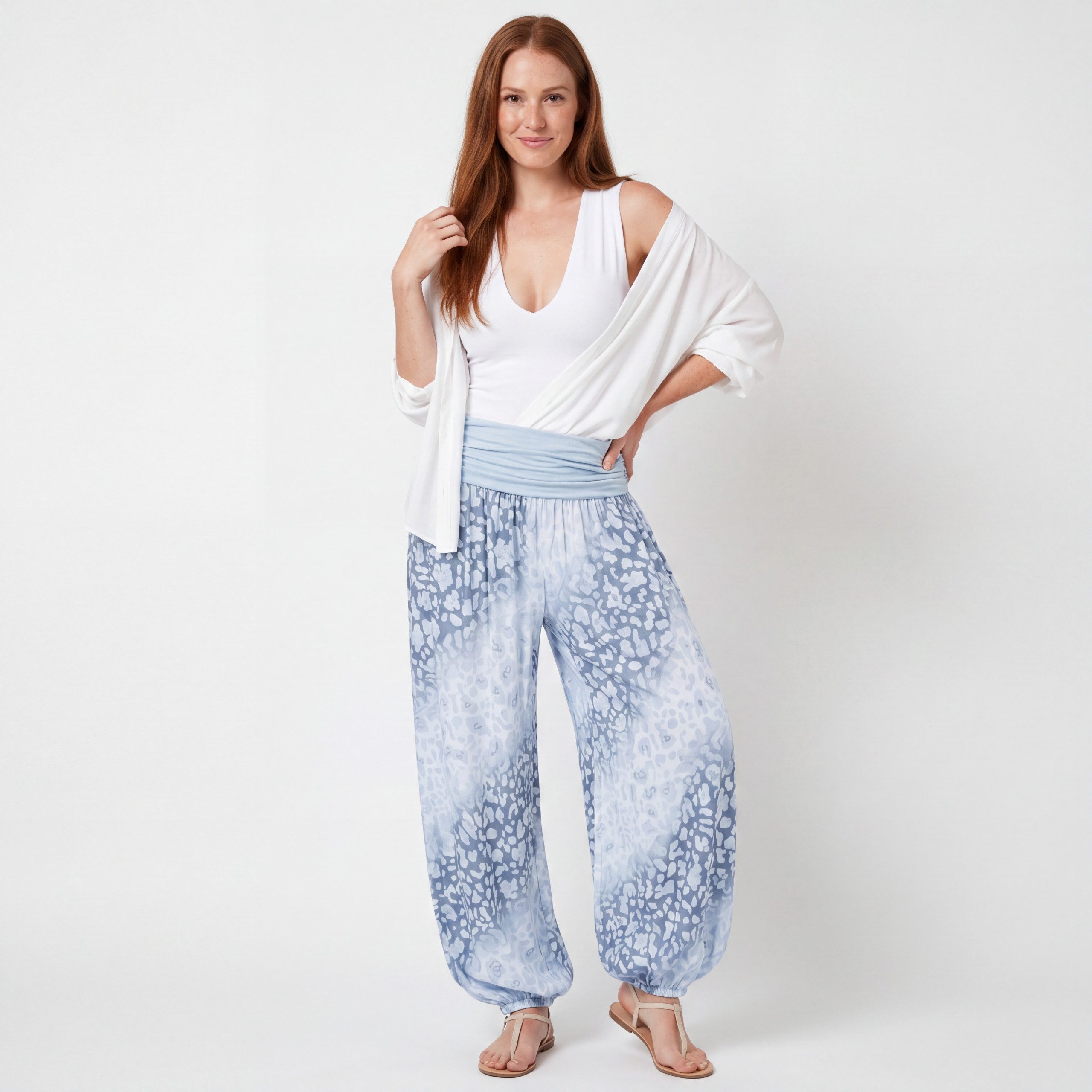 OriginalYou Haremshose Flatterhose Damen Sommerhose weite Haremshose Leo Print mit elastischem Bund, sommerliches Design, Middle Waist – Bild 3 von 3