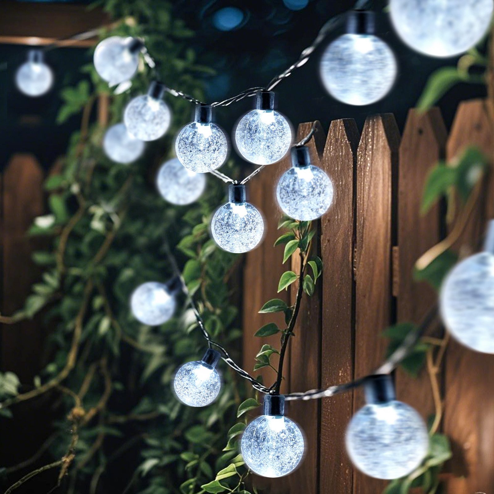 Salcar LED Solarleuchte LED Kugel-Lichterkette Außen Solar Gartenleuchte Weihnachtsdeko, 2-Leuchtmodi, 5m 20LED, Kaltweiß