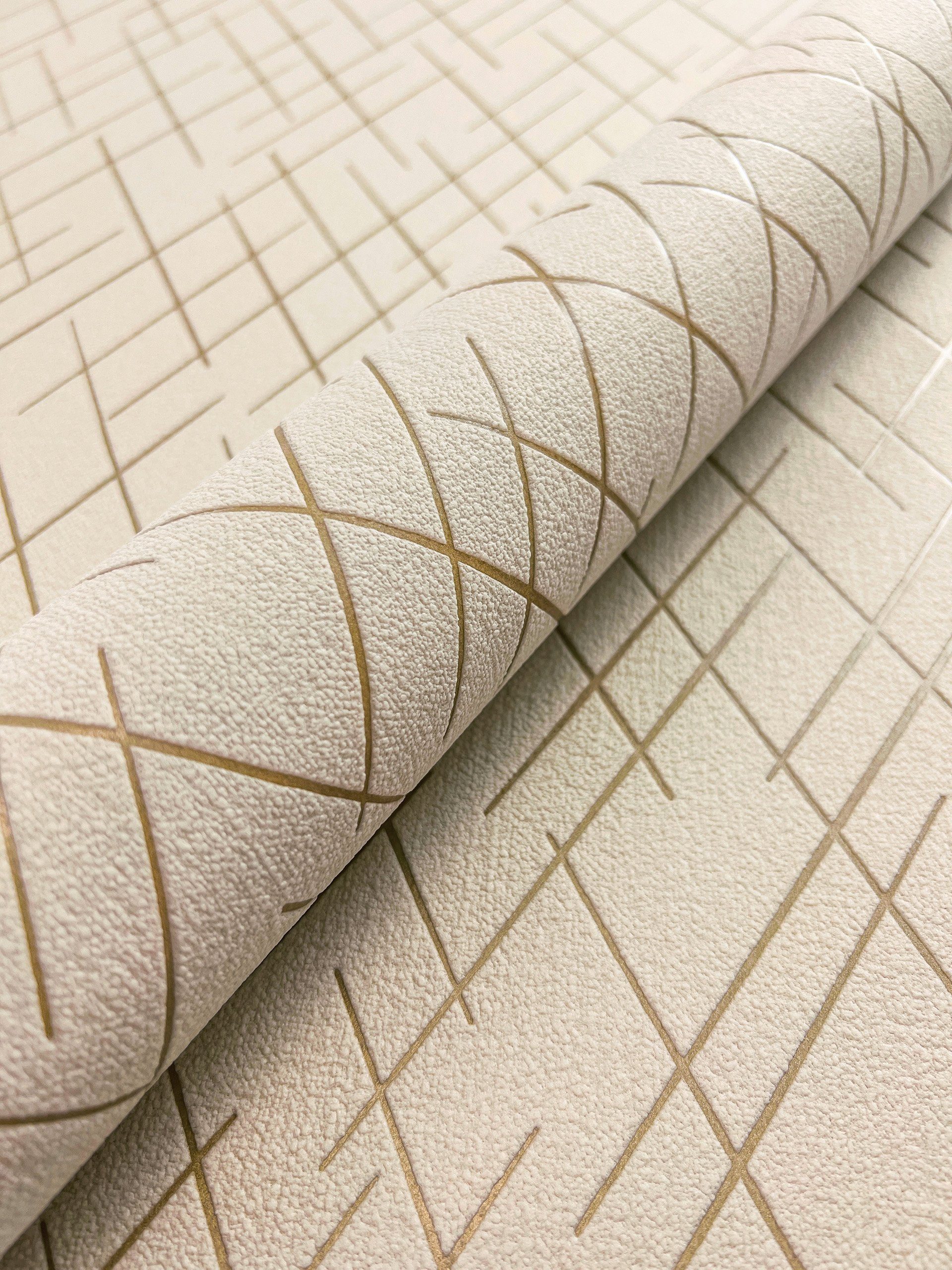 Newroom Vliestapete, Beige Tapete Modern Linien günstig online kaufen