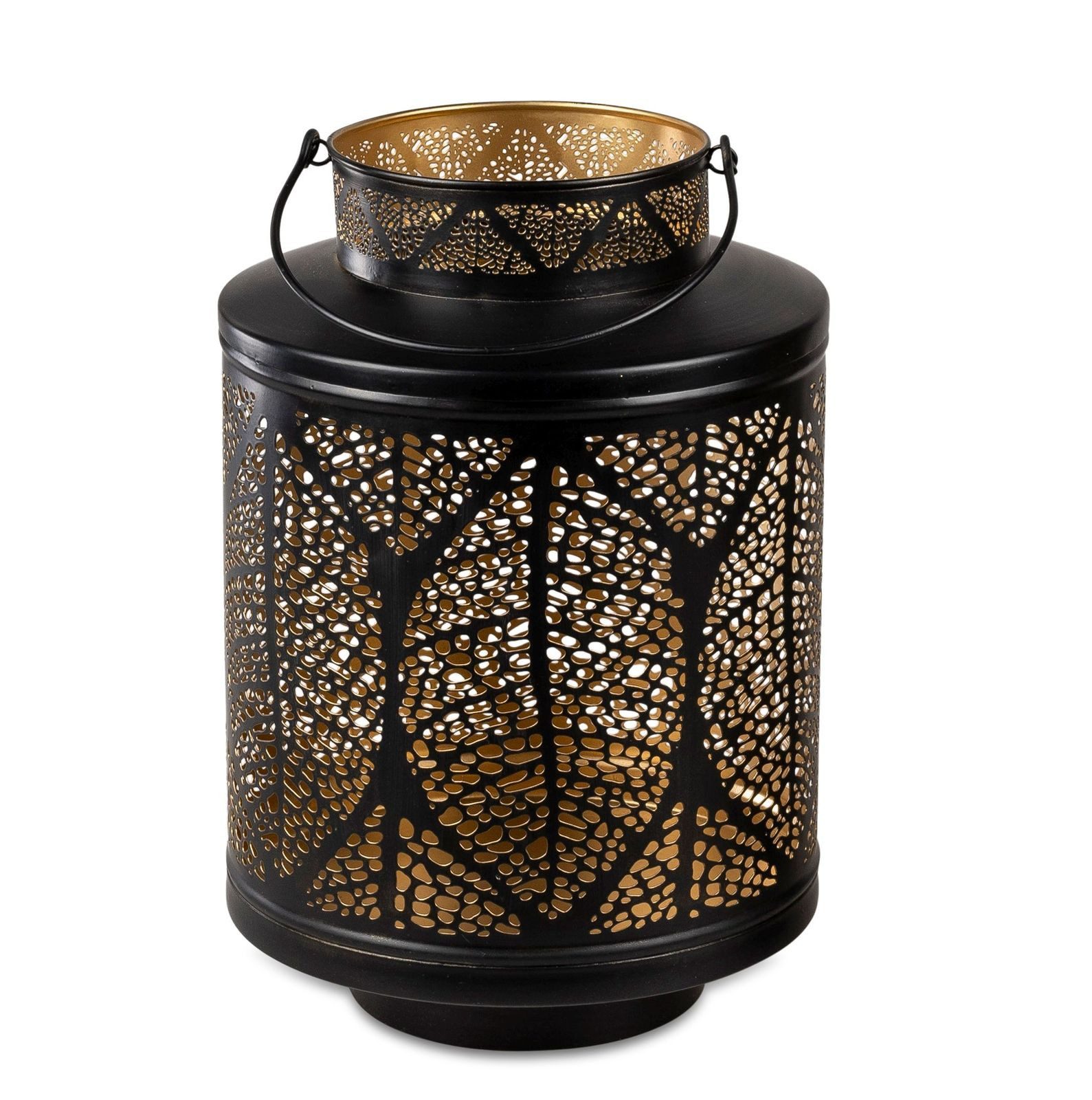 formano Hängewindlicht Laterne Blatt Schwarz-Gold 20x30cm Metall Kerzenhalter mit Durchbruch (1 St)