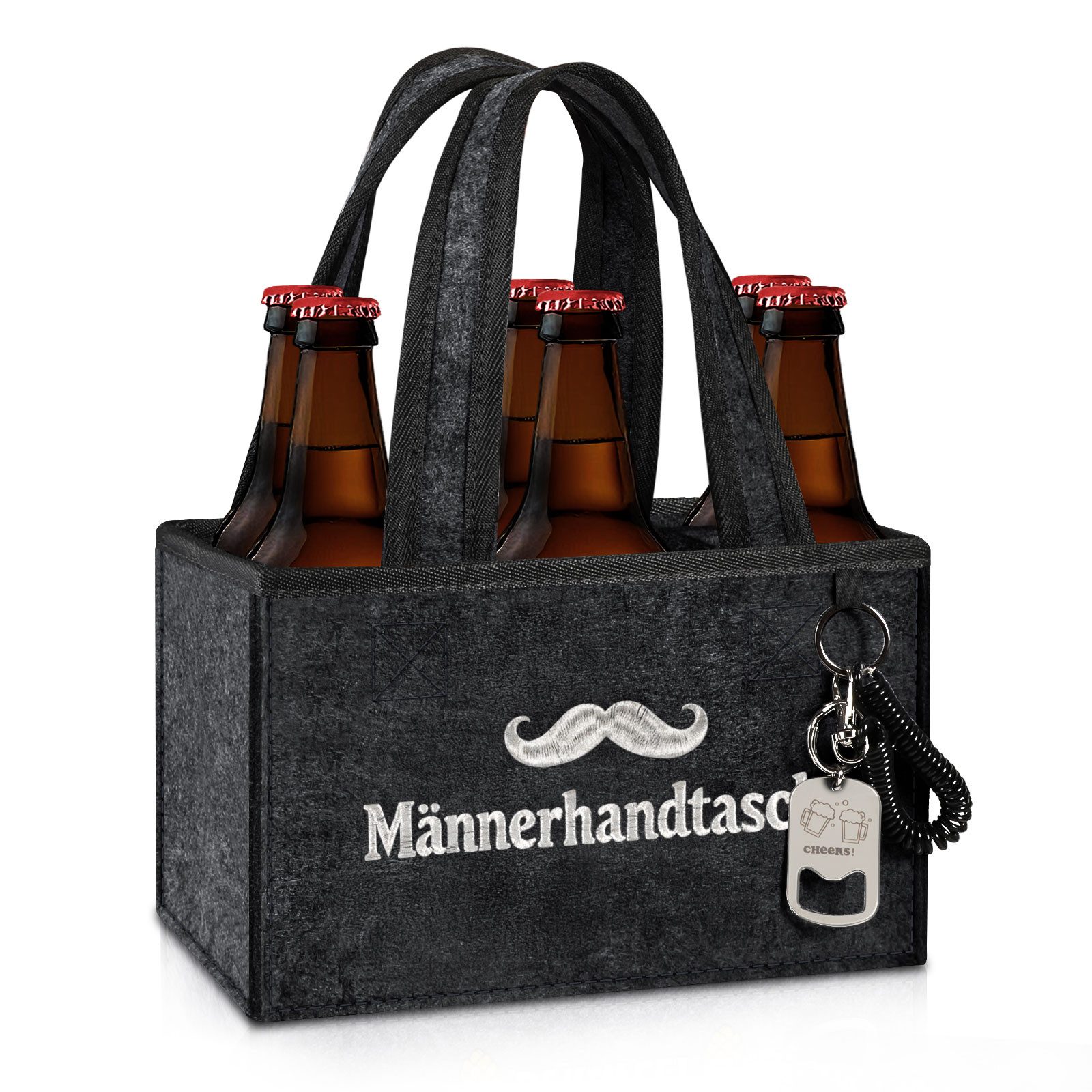 Fintie Flaschenkorb Flaschentasche mit 6 Fächern und Flaschenöffner für 0,33L/0,5L Flasche, Männerhandtasche Bier Filz Lustig Geschenke für Männer Geburtstag Papa