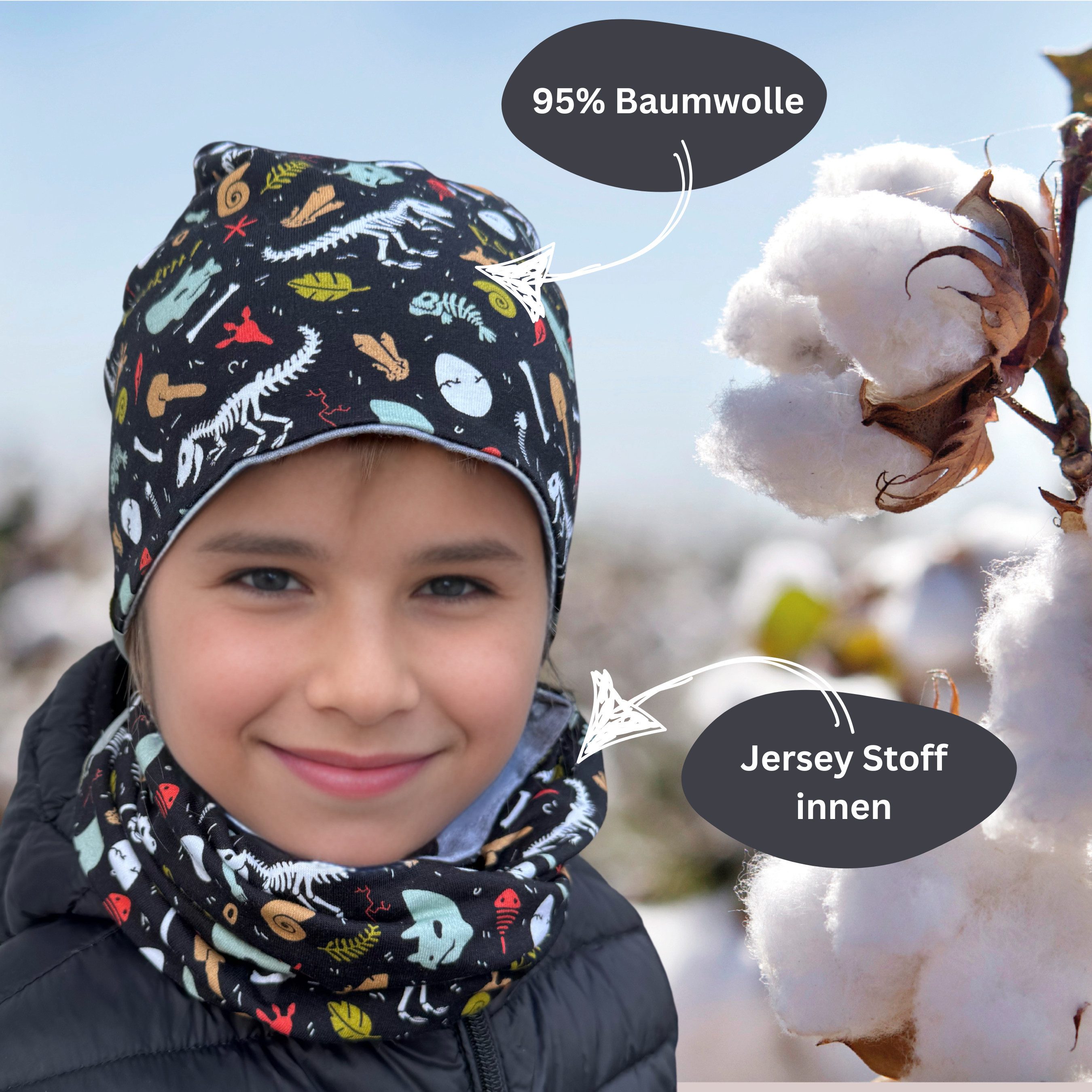 HECKBO Beanie HECKBO Kinder Mädchen Jungen Beanie Mütze & Loop-Schal Set – Bild 4 von 5