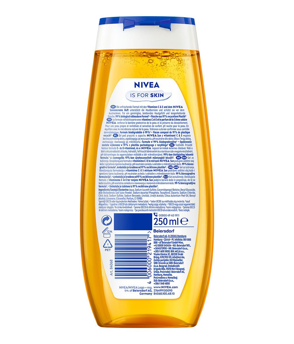 Nivea Duschgel Summer Happiness Duschgel 6 x 250 ml + Vitamin C, E und NIVEA Sun-Duft, 6-tlg., mit Vitamin C, E und NIVEA Sun-Duft