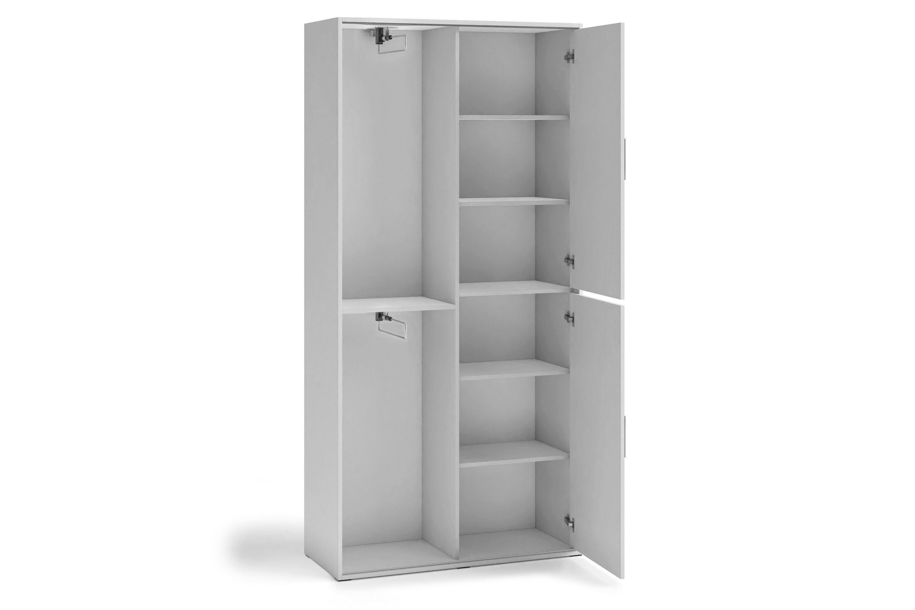 Masseno Garderobenschrank BENVENO 100 x 210 cm Flurmöbel mit Spiegel und 3 Türen Weiß