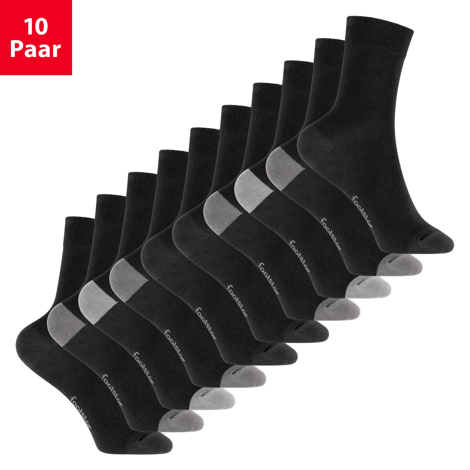 Footstar Basicsocken Kinder Baumwollsocken (10 Paar) Ferse & Spitze abgesetzt