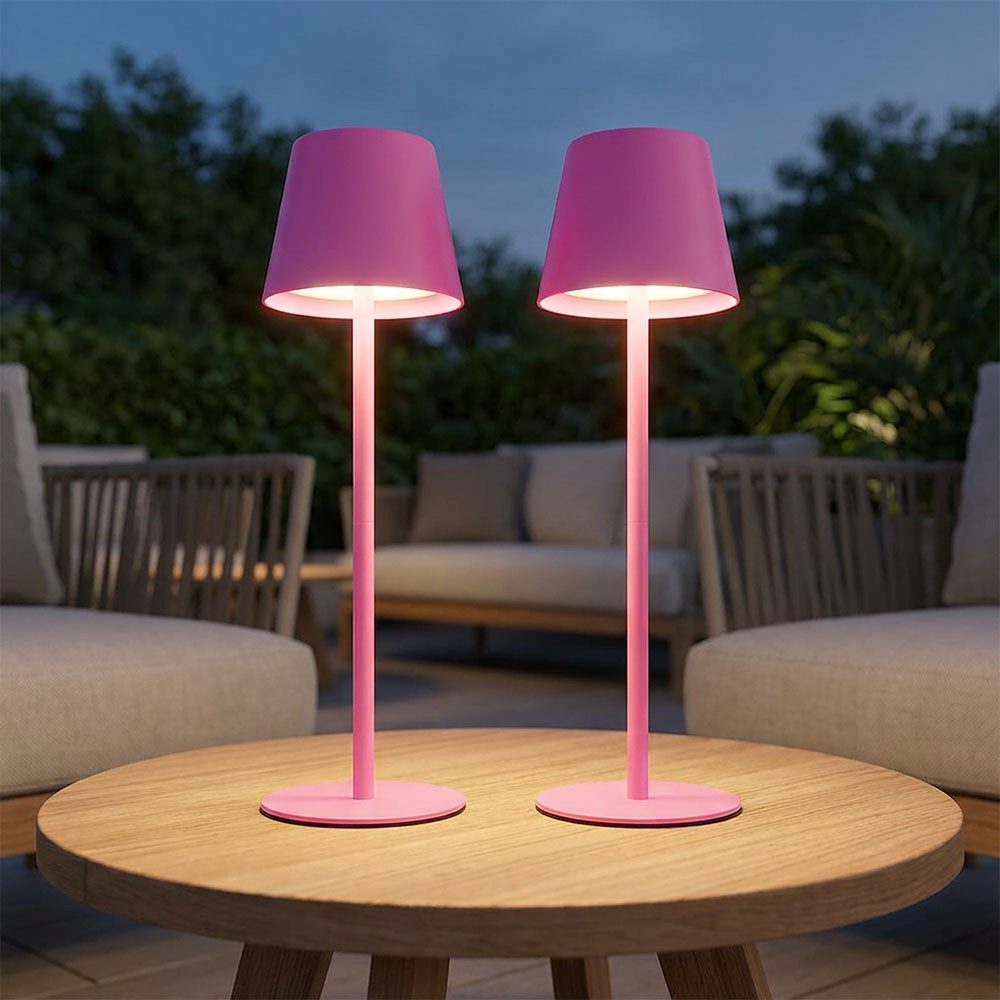 GLOBO LIGHTING LED Außen-Tischleuchte, Leuchtmittel inklusive, Kaltweiß, Warmweiß, Neutralweiß, Tageslichtweiß, Farbwechsel, Tischlampe Flaschenaufsatz Außenlampe pink LED Akku CCT Touchdimmer 2x