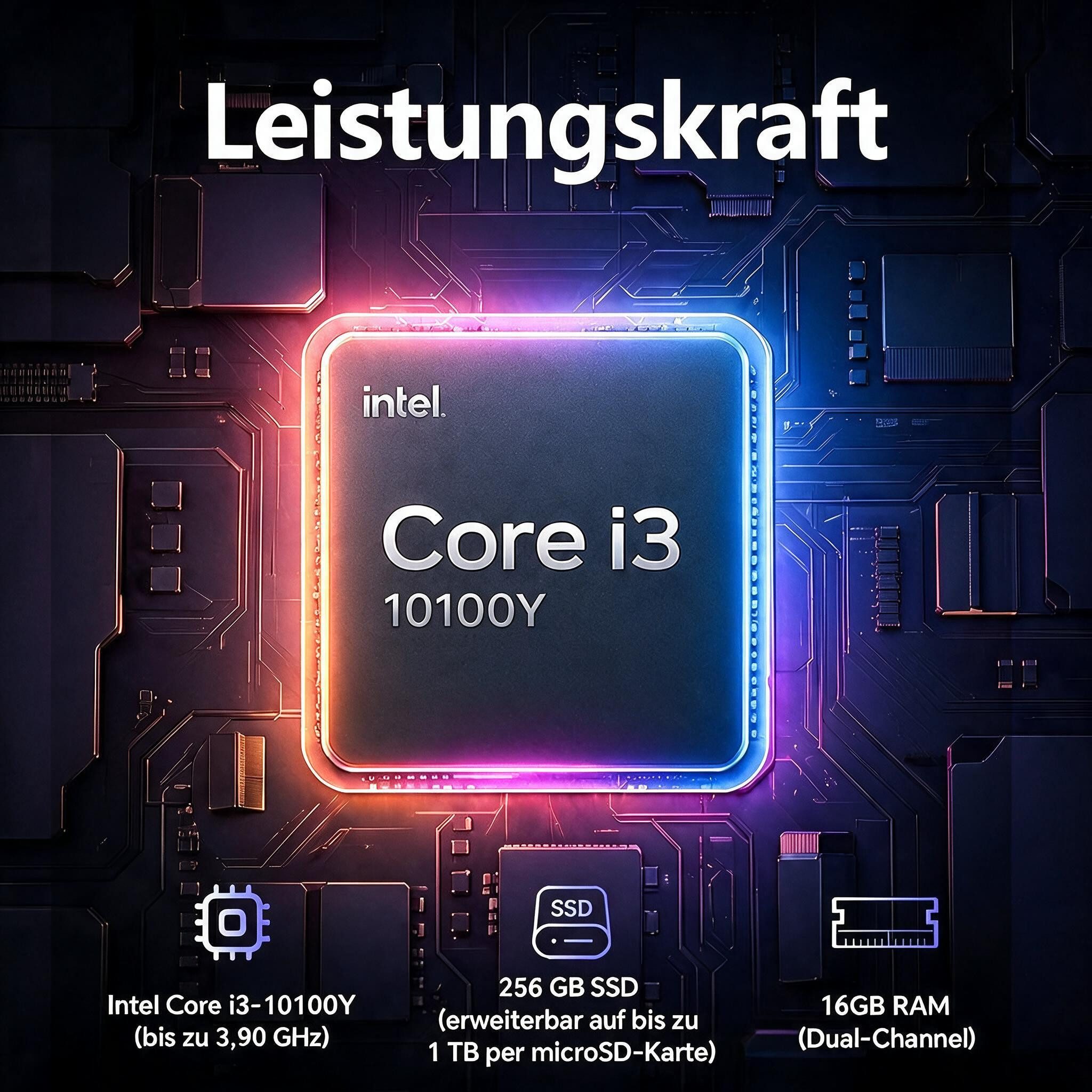 MENGHU 2-in-1 Laptop Intel Core i3-10100Y bis zu 3,9GHz beleuchtete Tastatur Notebook (Intel® Core™ i3-10100Y, 16 GB, 256 GB SSD) – Bild 2 von 5