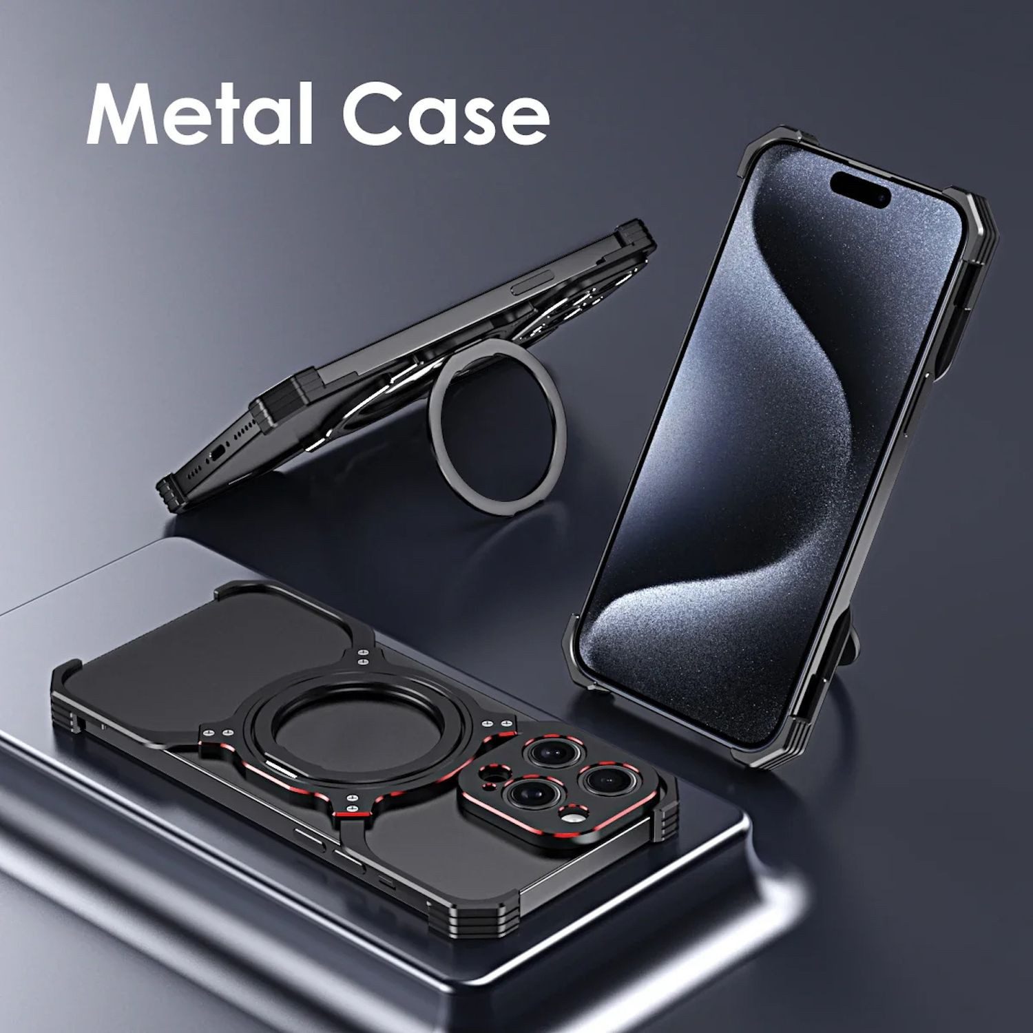 Wigento Smartphone-Hülle Für Apple iPhone 15 Pro Max Luxus Rahmen Metall Magsafe Case Hülle