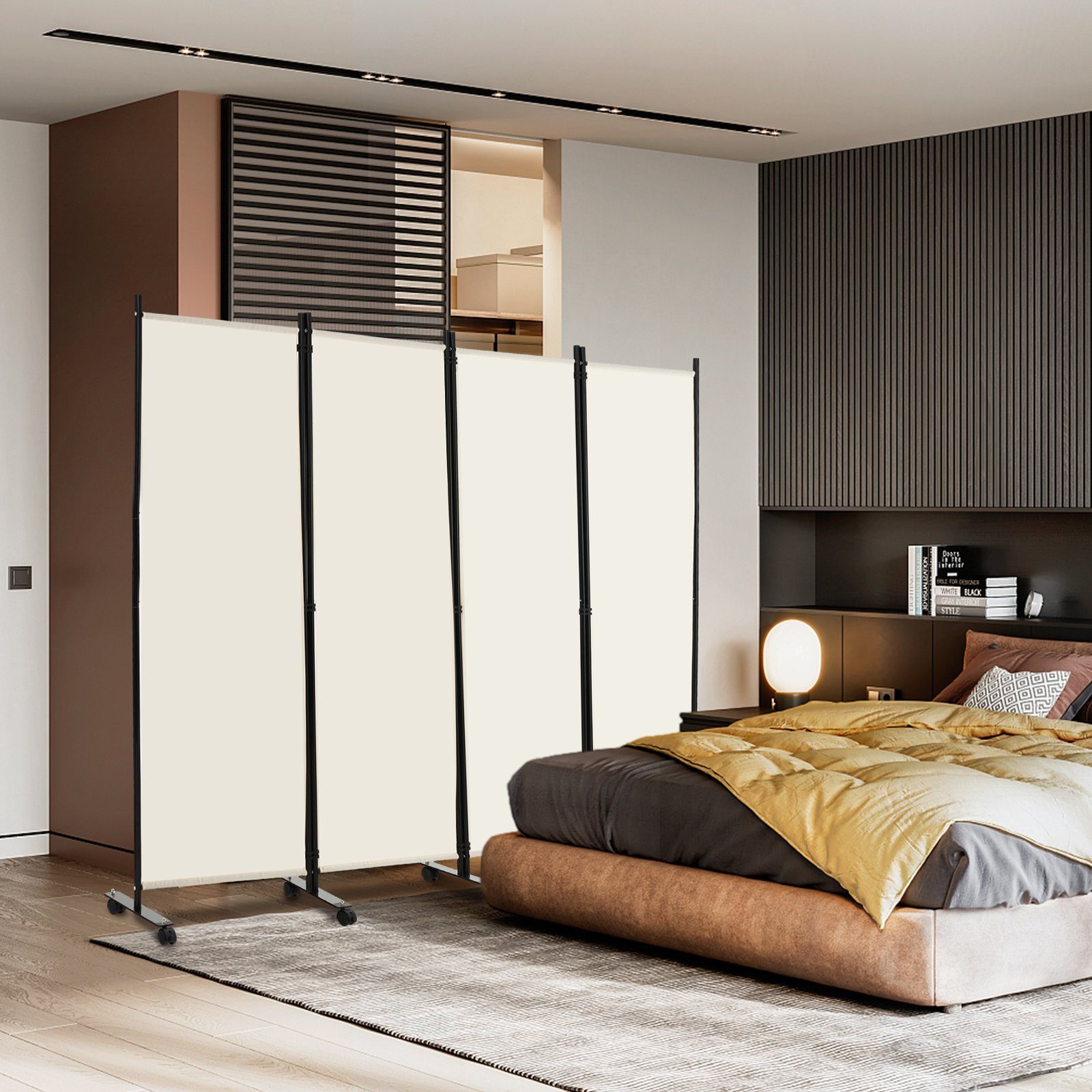 COSTWAY Paravent auf Rollen, 4 tlg., faltbar, Metallrahmen, 225x173cm günstig online kaufen