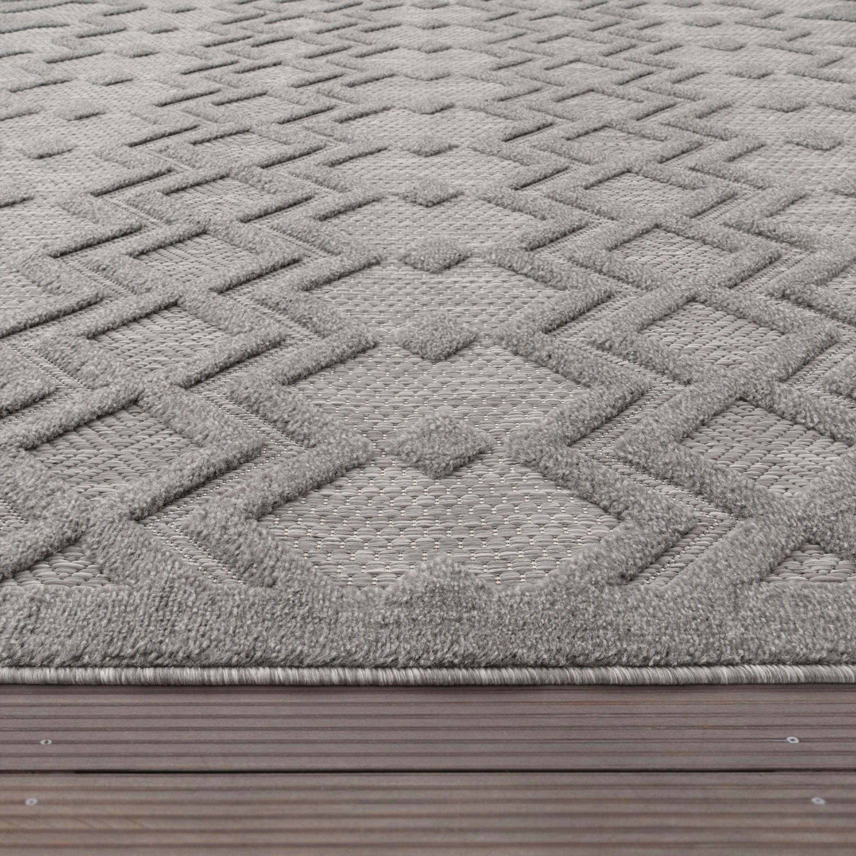 Teppich Livorno 671, Paco Home, Outdoor geeignet Rauten mm, Höhe: rechteckig, 14 grau Scandi, Uni-Farben, Hoch-Tief Muster, Effekt