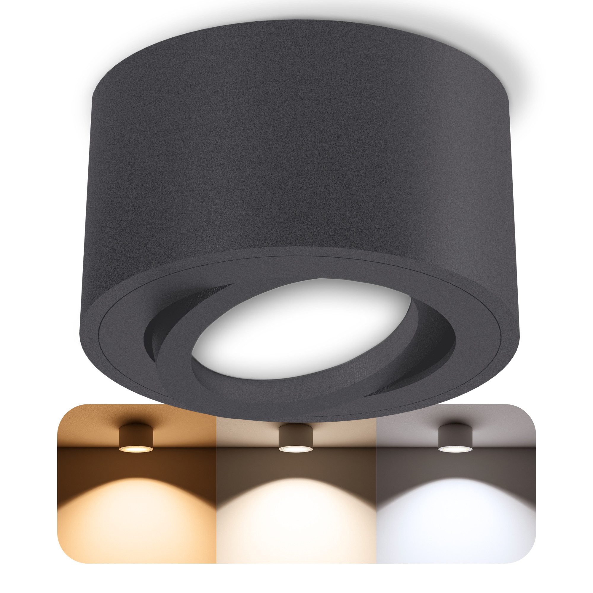 SSC-LUXon LED Aufbaustrahler CELI-1N Decken Aufbauspot flach schwenkbar anthrazit mit LED Modul 4W, Neutralweiß, Warmweiß, Tageslichtweiß