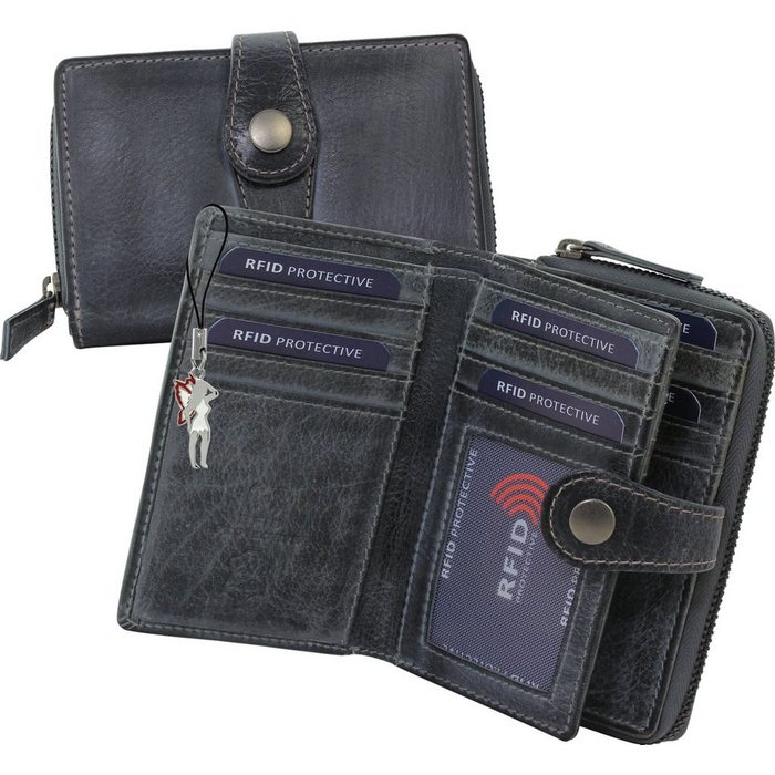 DrachenLeder Geldbörse DrachenLeder Wallet Damen Brieftasche (Portemonnaie) Damen Jugend Echtleder Geldbörse Größe ca. 12 5cm grau