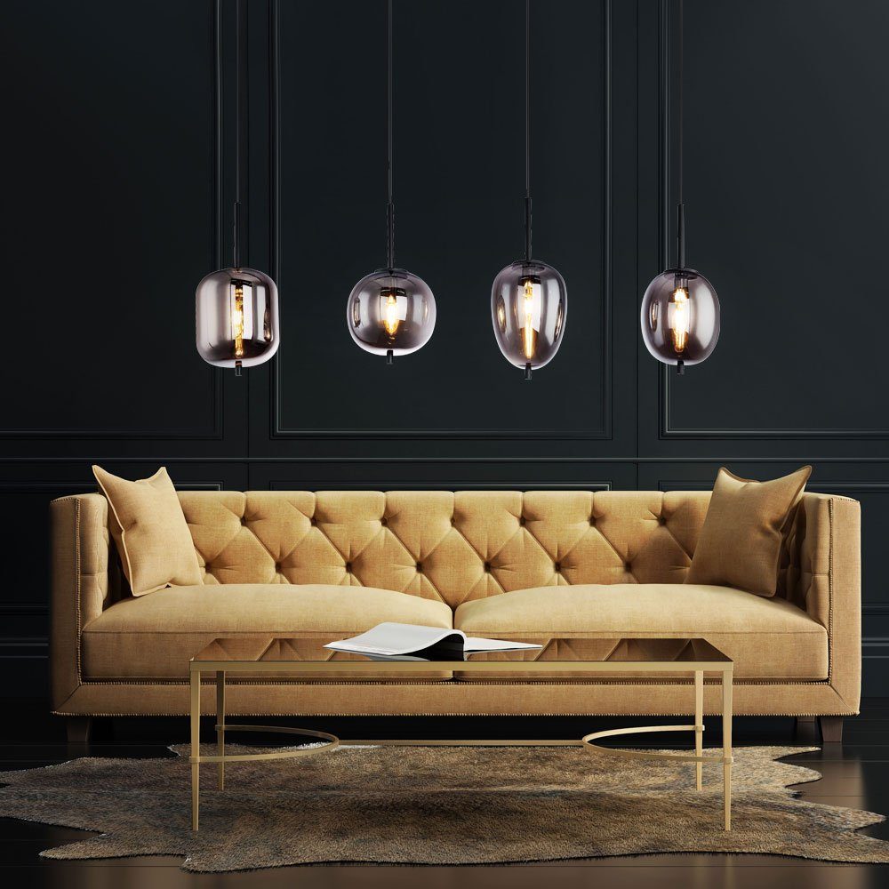 etc-shop LED Pendelleuchte, Leuchtmittel Lampe inklusive, Glas Vintage Zimmer Leuchte Pendel Decken rauch Wohn Hänge im Warmweiß