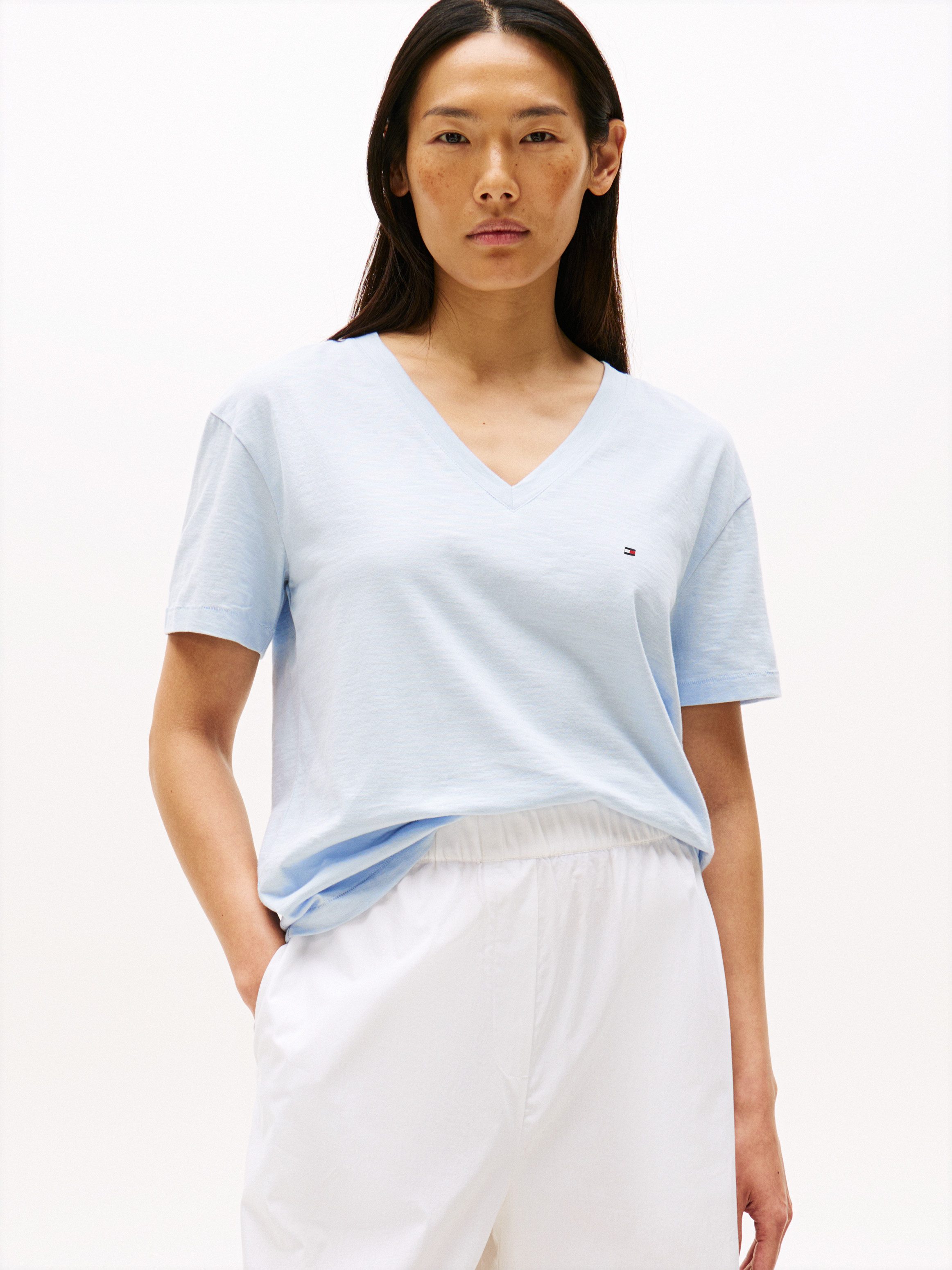 Tommy Hilfiger T-Shirt SLUB CROP V-NK günstig online kaufen