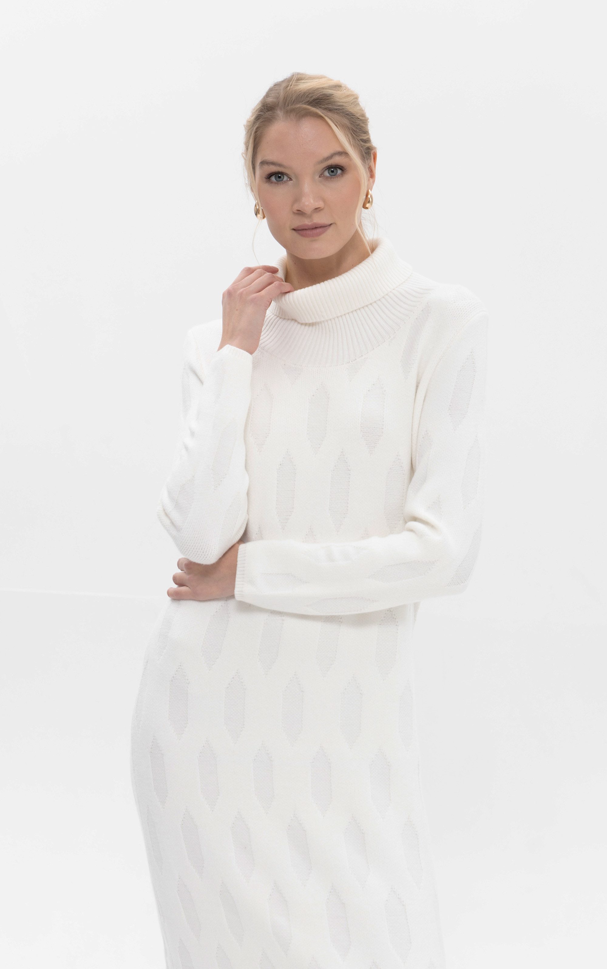 Passioni Midikleid mit Struktur Muster mit Rollkragen