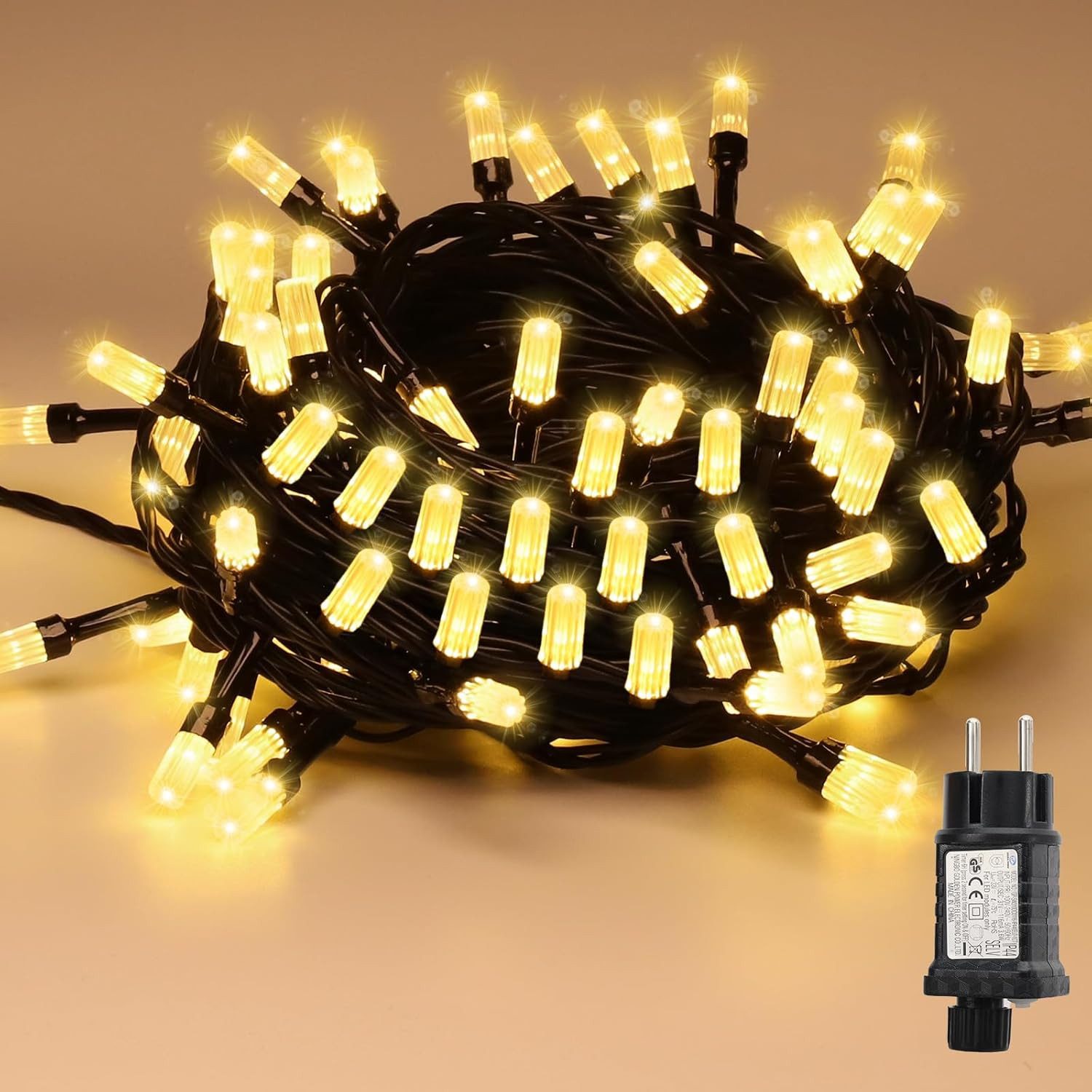 Salcar LED-Lichterkette LED Lichterkette Weihnachtsbaum Christbaumbeleuchtung Außen, 16M 100er LED, 8 Modi, Timer und Memory, Warmweiß