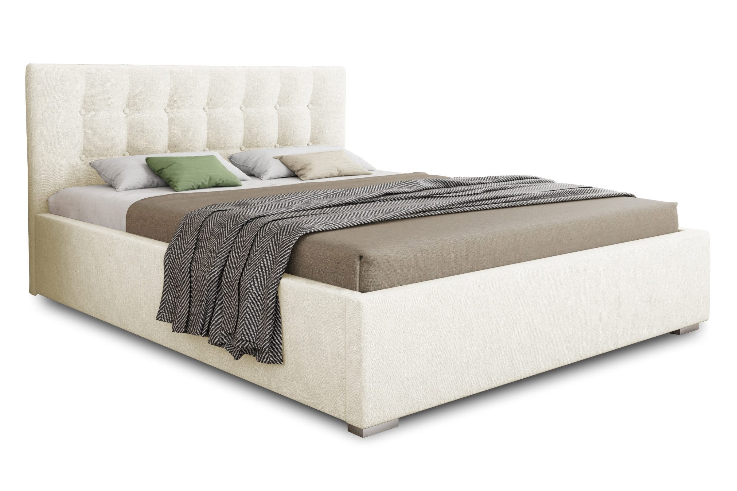 Deine Möbel 24 Polsterbett KINA mit Bettkasten; Kompletbett (Beige, Creme, Hellgrau, Dunkelgrau, Anthrazit, Schwarz, 1-tlg., Inkl. Lattenrost und Bettkasten), Gepolstertes Kopfteil, Bettkasten mit Gasdruckfedern