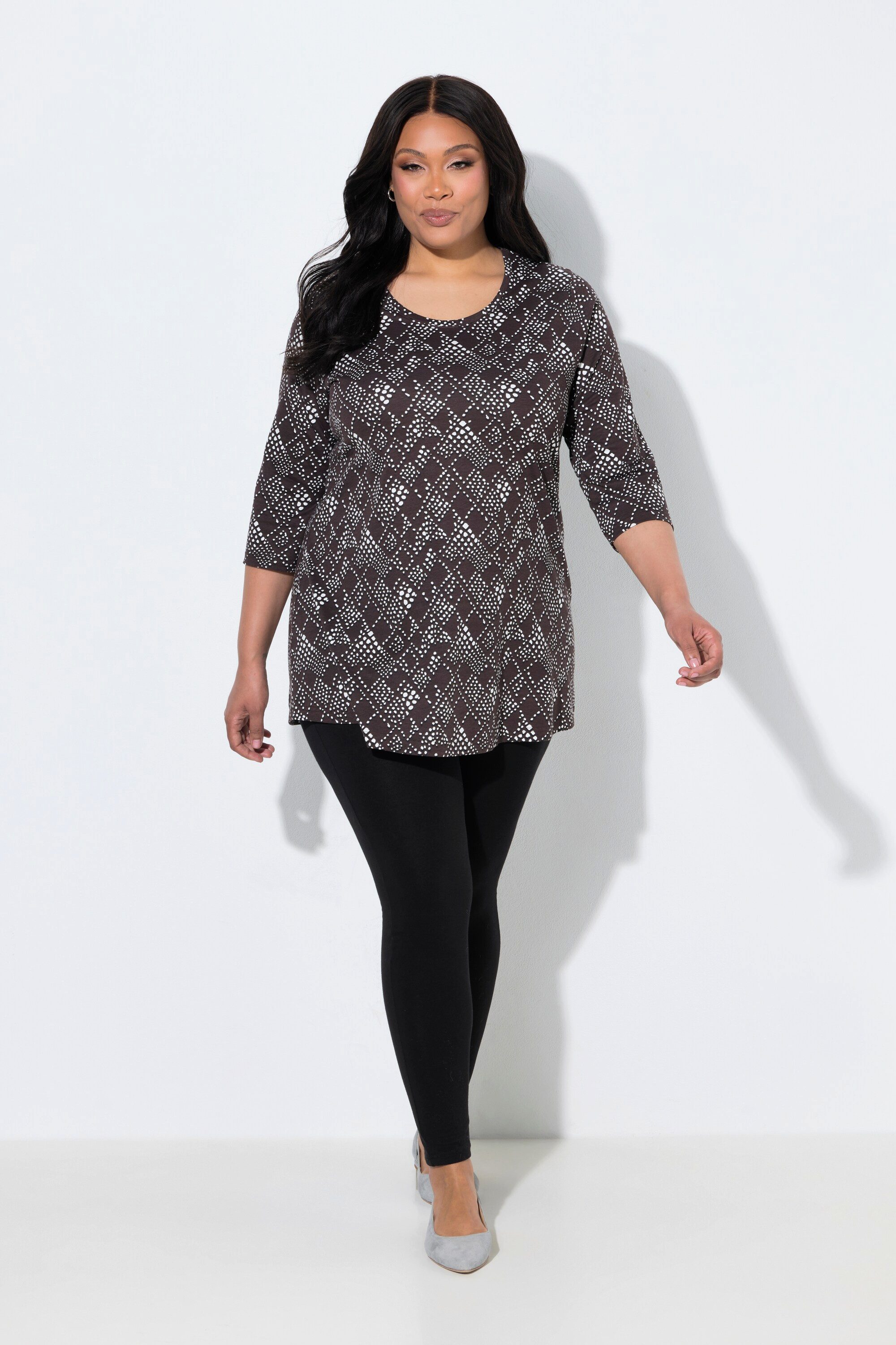 Ulla Popken Longshirt Longshirt grafischer Druck Rundhals 3/4-Arm