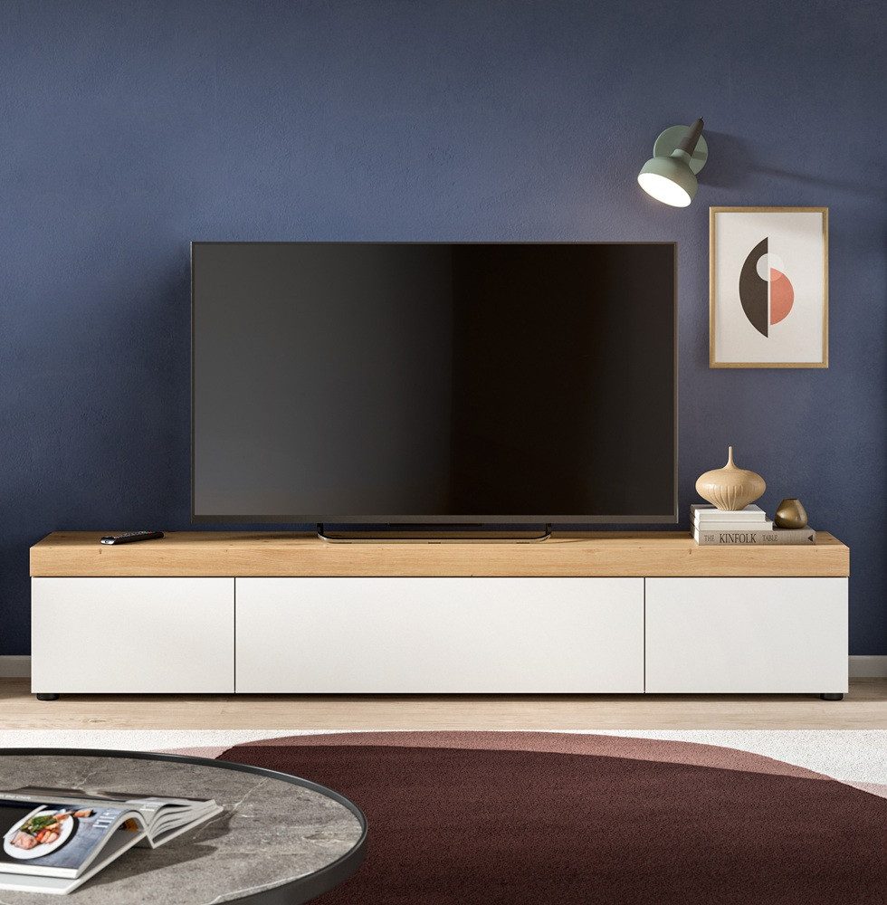 xonox.home Wohnwand TV-Lowboard Ruda, weiß / Artisan Eiche, Vitrine weiß, Wohnzimmerschrank 30 cm