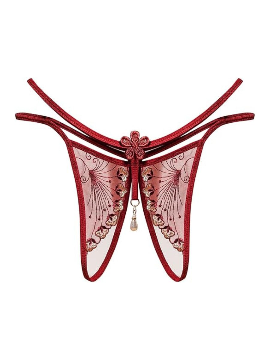 Elegant Love Tanga-Ouvert Tanga aus Netzstoff mit Spitze und Ouvert – Damen-Dessous Transparenter Blumen-String – Offen im Schritt
