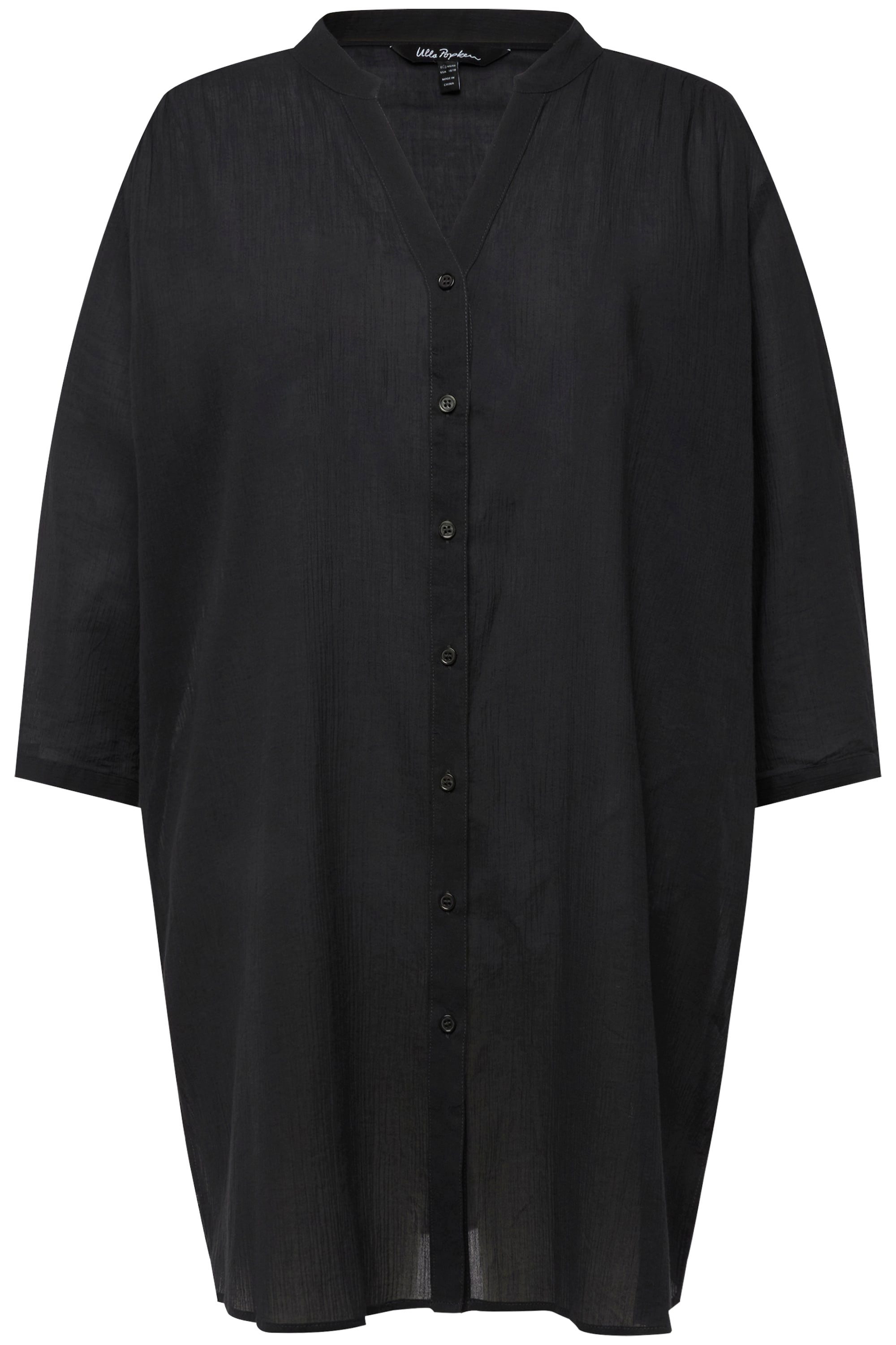 Ulla Popken Hemdblusenkleid Strandbluse Struktur Stehkragen 3/4-Arm günstig online kaufen