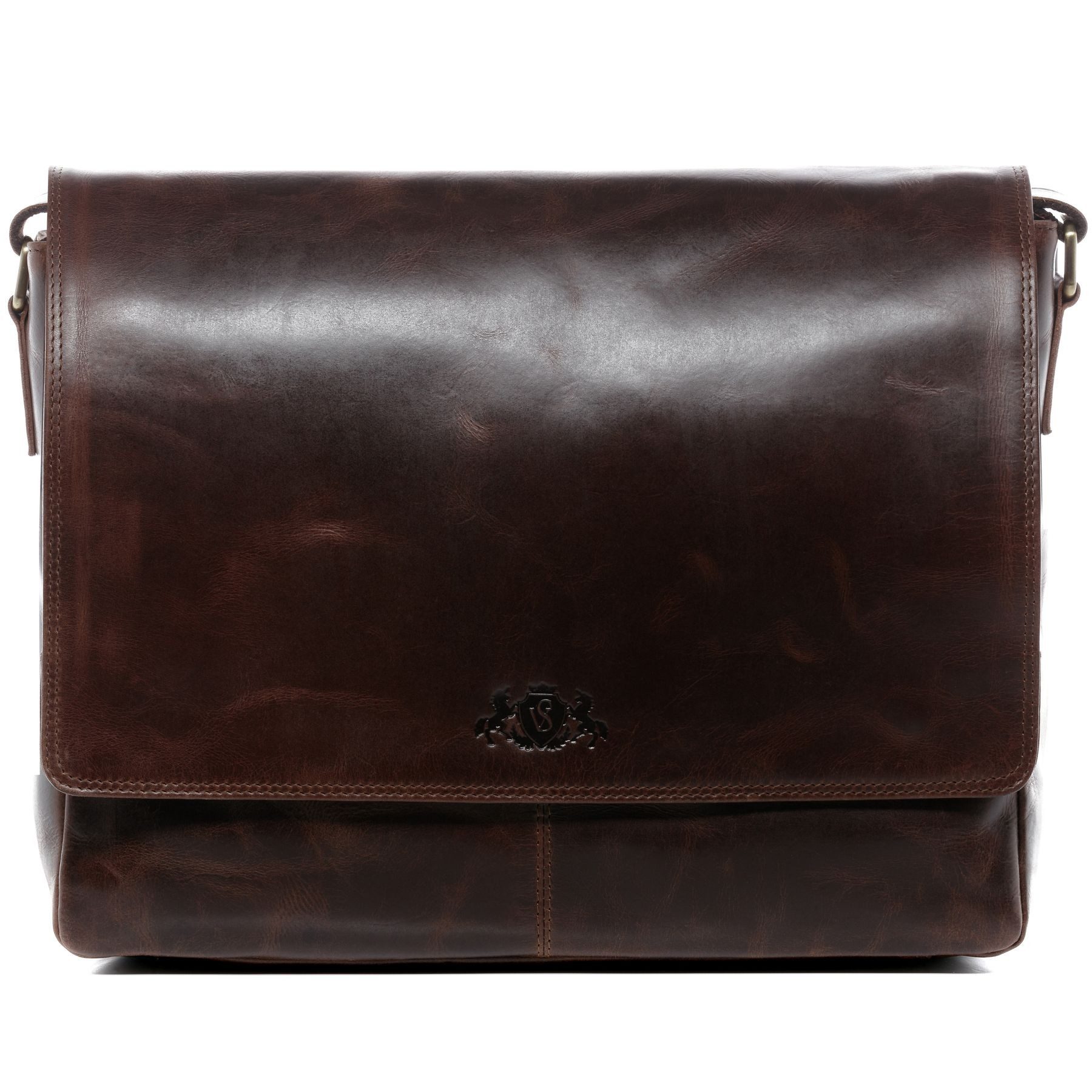 SID & VAIN Messenger Bag SPENCER XL groß Laptop-Tasche 15 Zoll echt Leder, Umhaengetasche Laptop Fach Herren Damen Schultertasche braun