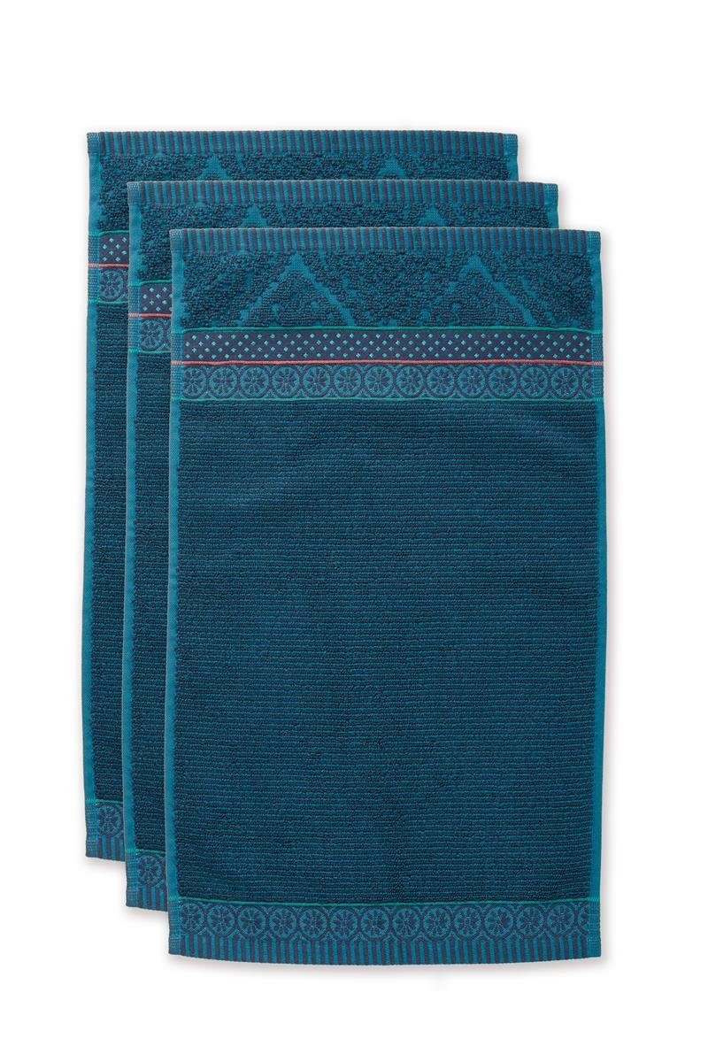 PiP Studio Zellige Baumwolle Handtuch Dark 30X50 3 (1-St) Set Cotton, Soft 100% A Dunkelblau terr, Blue