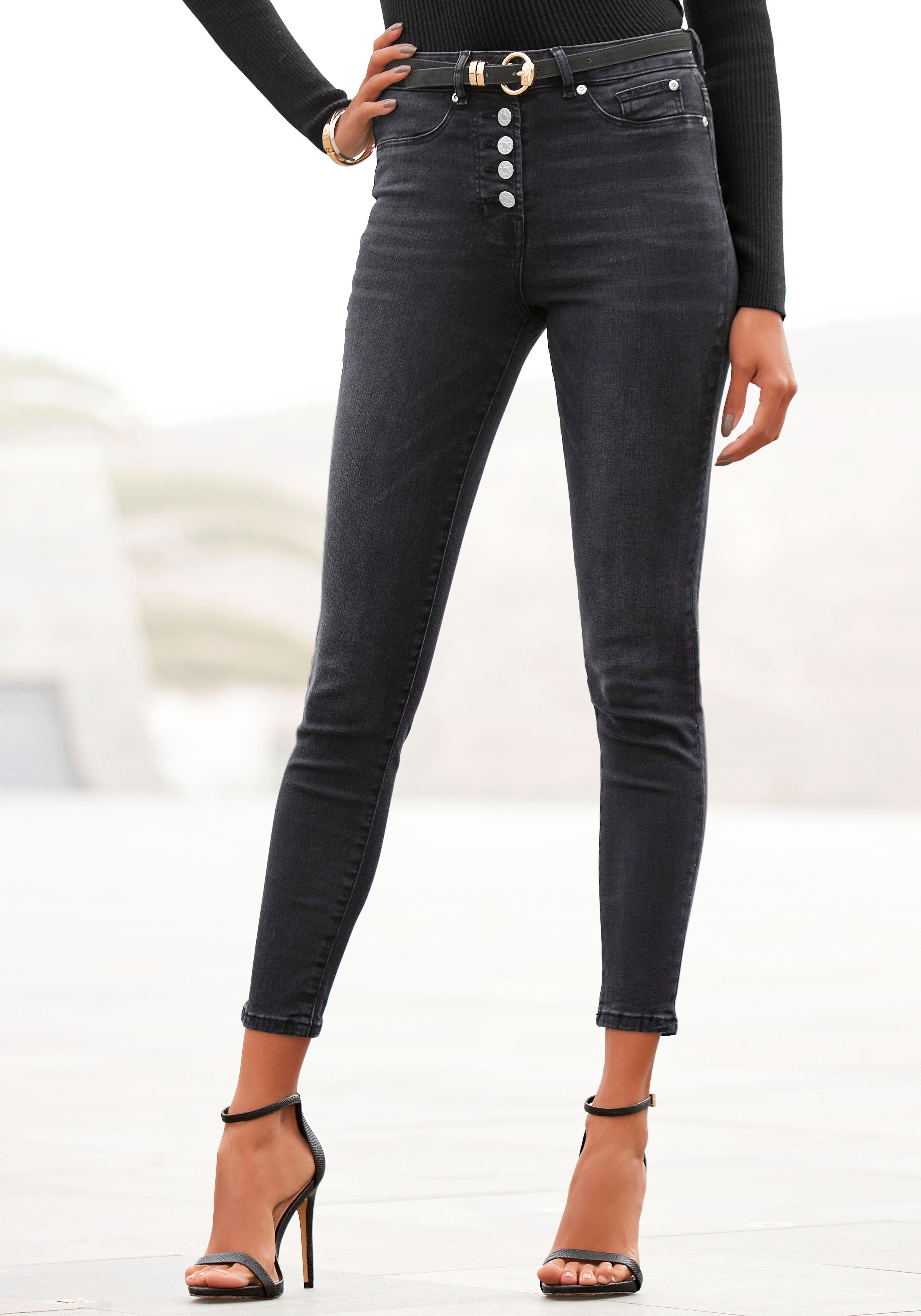 Buffalo High-waist-Jeans in schmaler Röhrenform mit bequemen Stretch modische Knopfleiste, schmale Skinny-Jeans, Stretch-Qualität