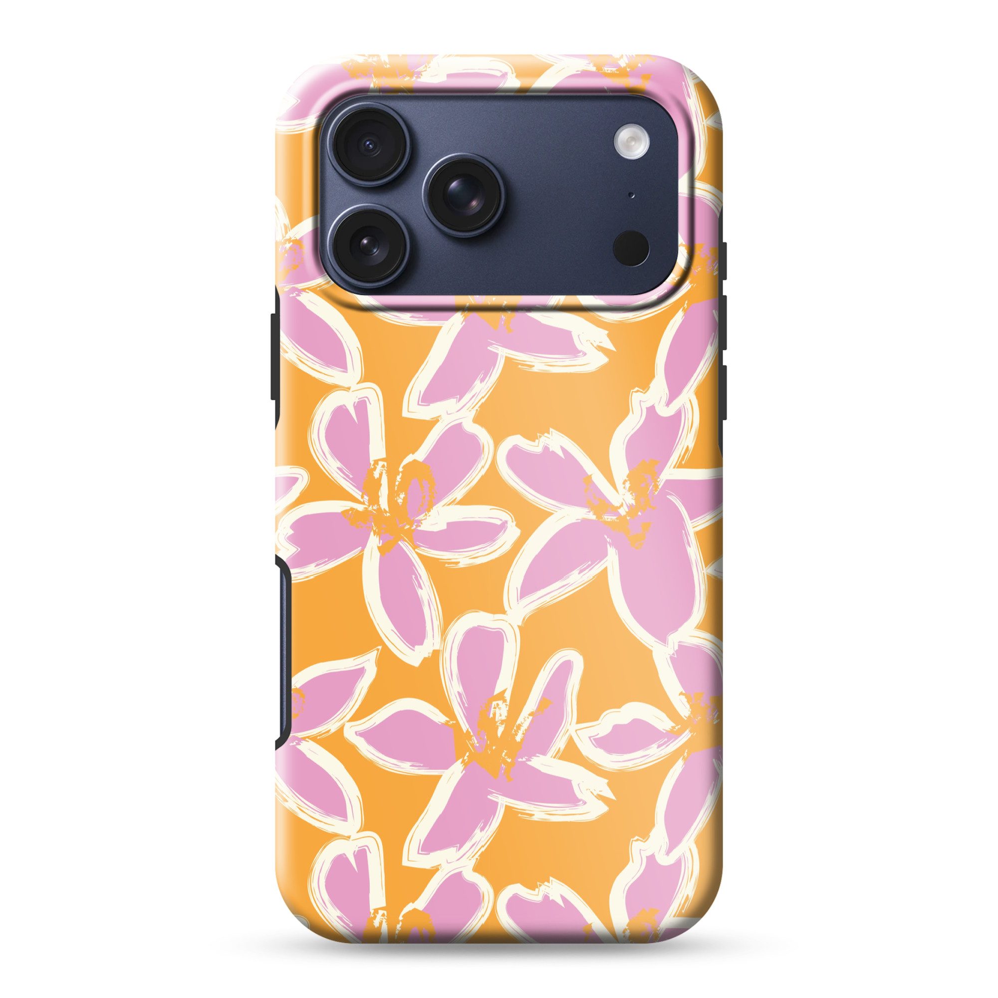 OnlyWow Handyhülle Magsafe für Apple iPhone 17 Pro Max Blumen - Muster - Rosa - Orange, Phone Case, Hardcase, Stoßfest, Schutzhülle