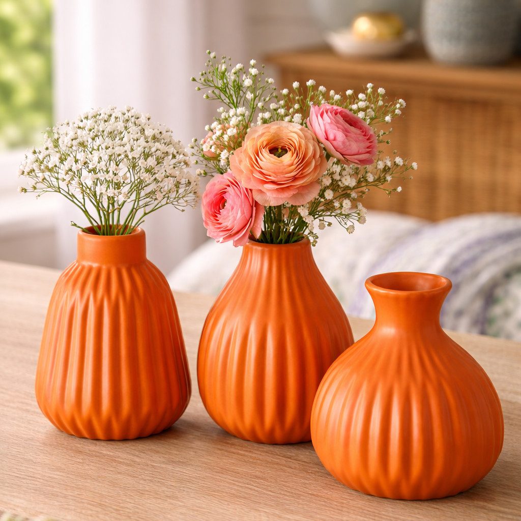 BOLTZE Dekovase Vase Esko 3er Set Orange Keramik 12cm (3 St)