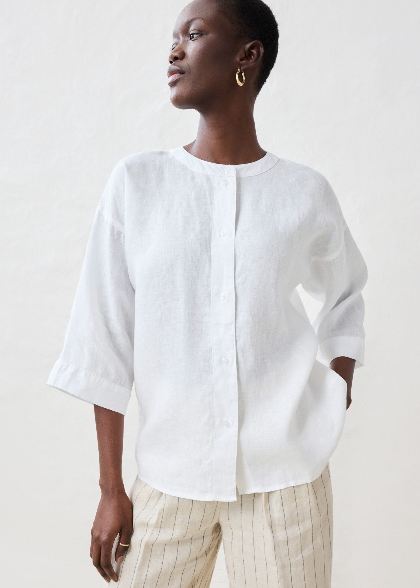 bonprix Shirtbluse Oversize-Passform, aus Leinen, strukturierte Oberfläche, 3/4-Ärmel