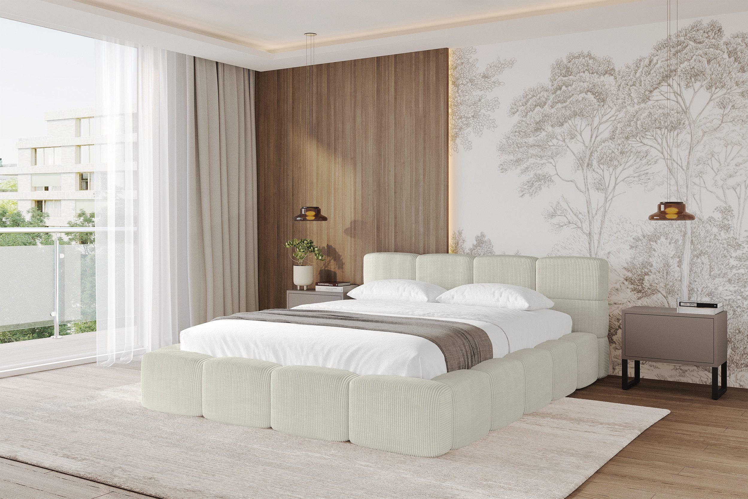 ALTDECOR Polsterbett NATA-v1 (Polsterbett mit Bettkasten und Lattenrost, Boxbett ohne Matratze), Doppelbett mit Stauraum, Bett mit Kopfteil