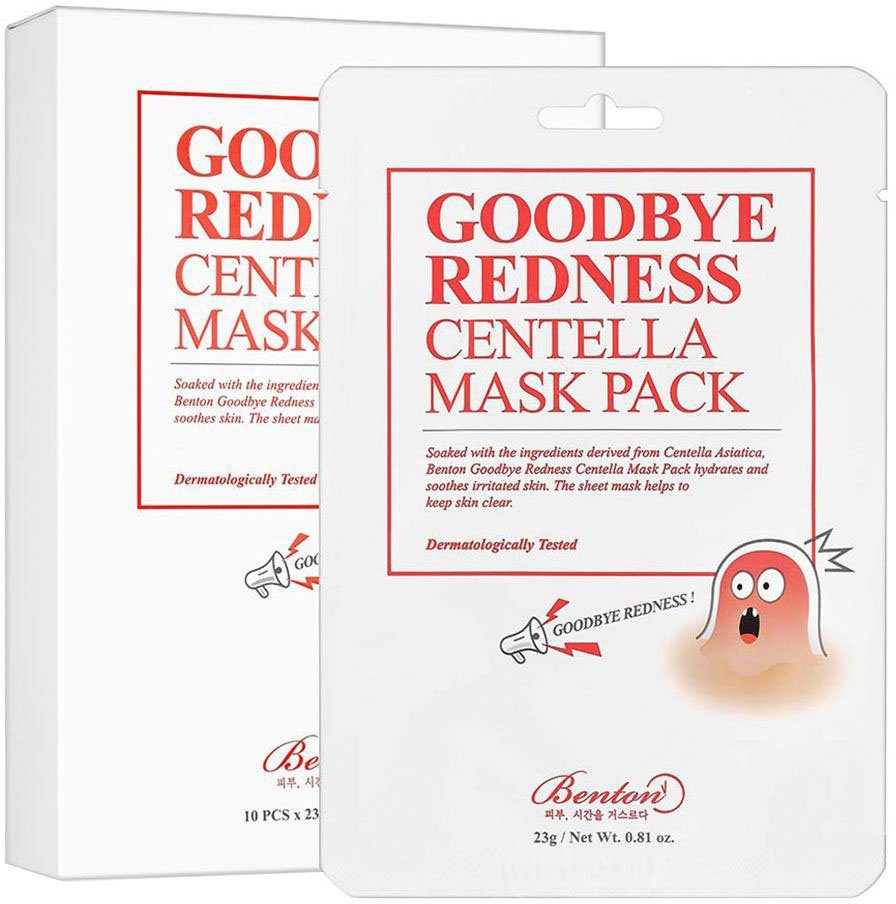 Benton Tuchmaske GOODBYE REDNESS CENTELLA MASK PACK Packung, 10-tlg., entzündungshemmend, beruhigt gerötete und gereizte Haut.