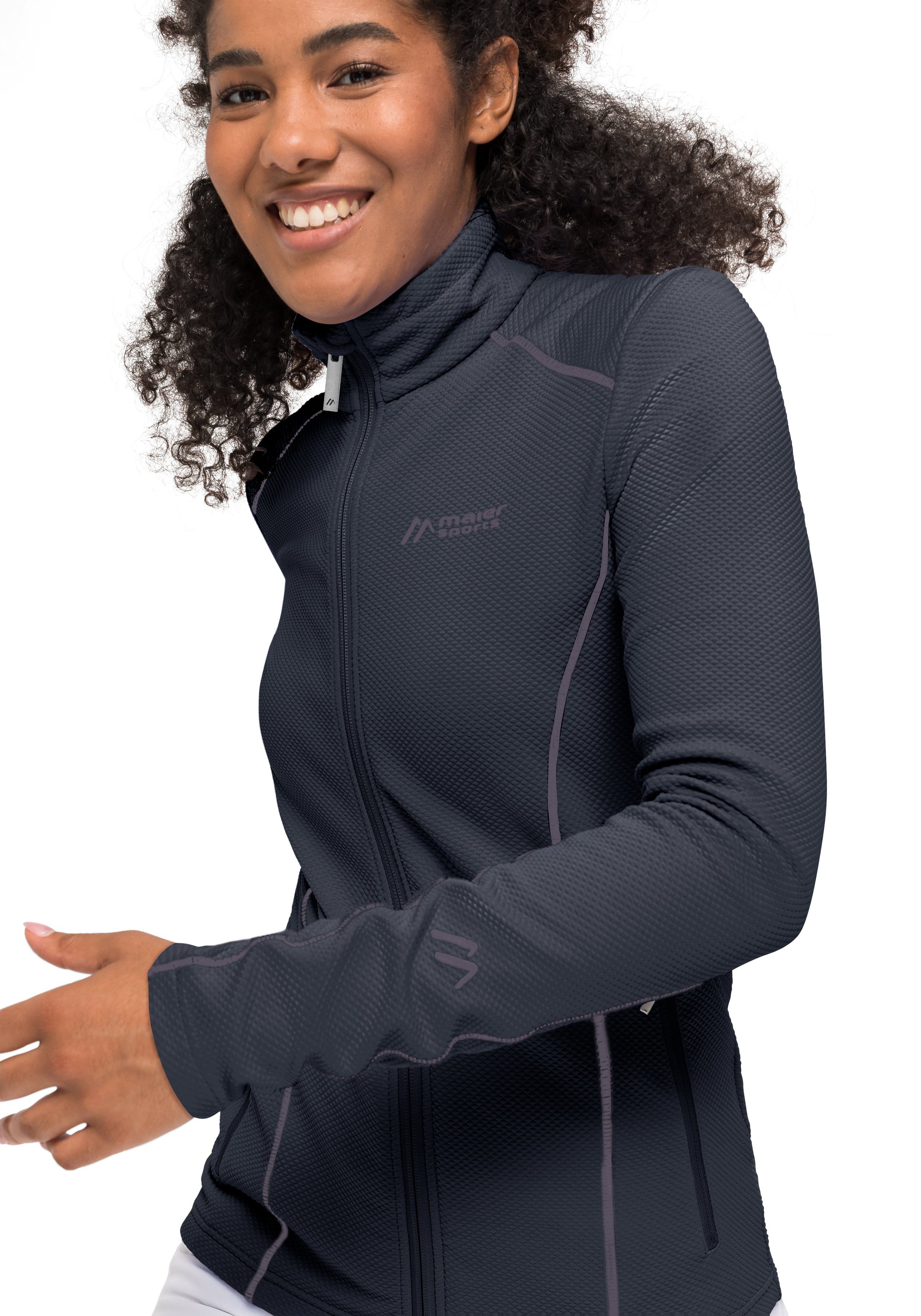 Maier Sports Funktionsshirt dunkelblau Ximena Damen ideal Skifahren Fleecejacke warme zum als Midlayer