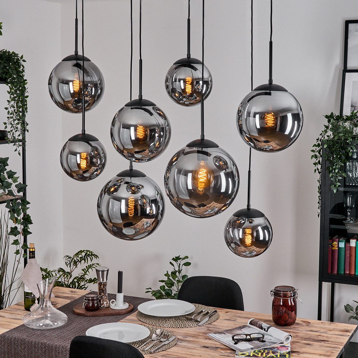 hofstein Hängeleuchte Hängelampe aus Metall/Glas in Schwarz/Rauchfarben, oh günstig online kaufen