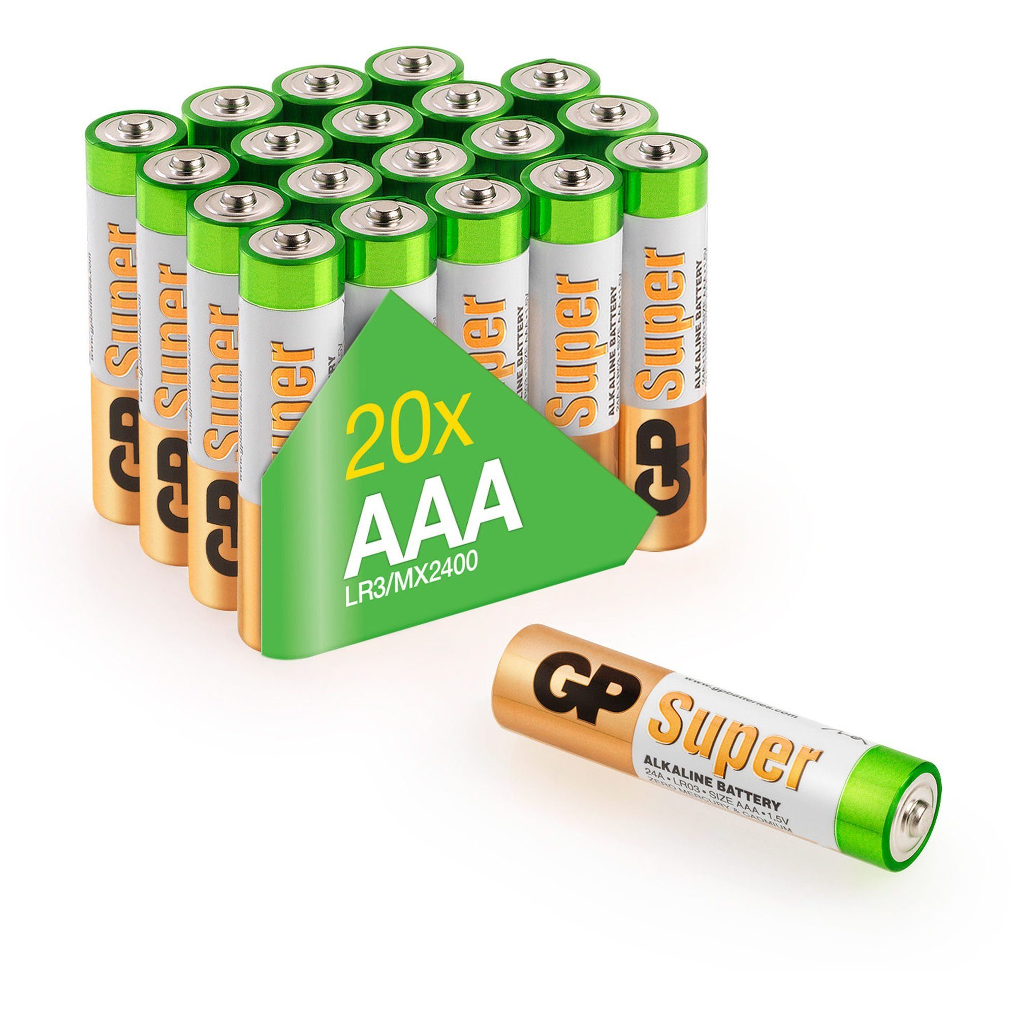 GP Batteries AAA Micro Batterie GP Alkaline Super 1,5V 20 Stück Batterie, (1,5 V) | Batterien