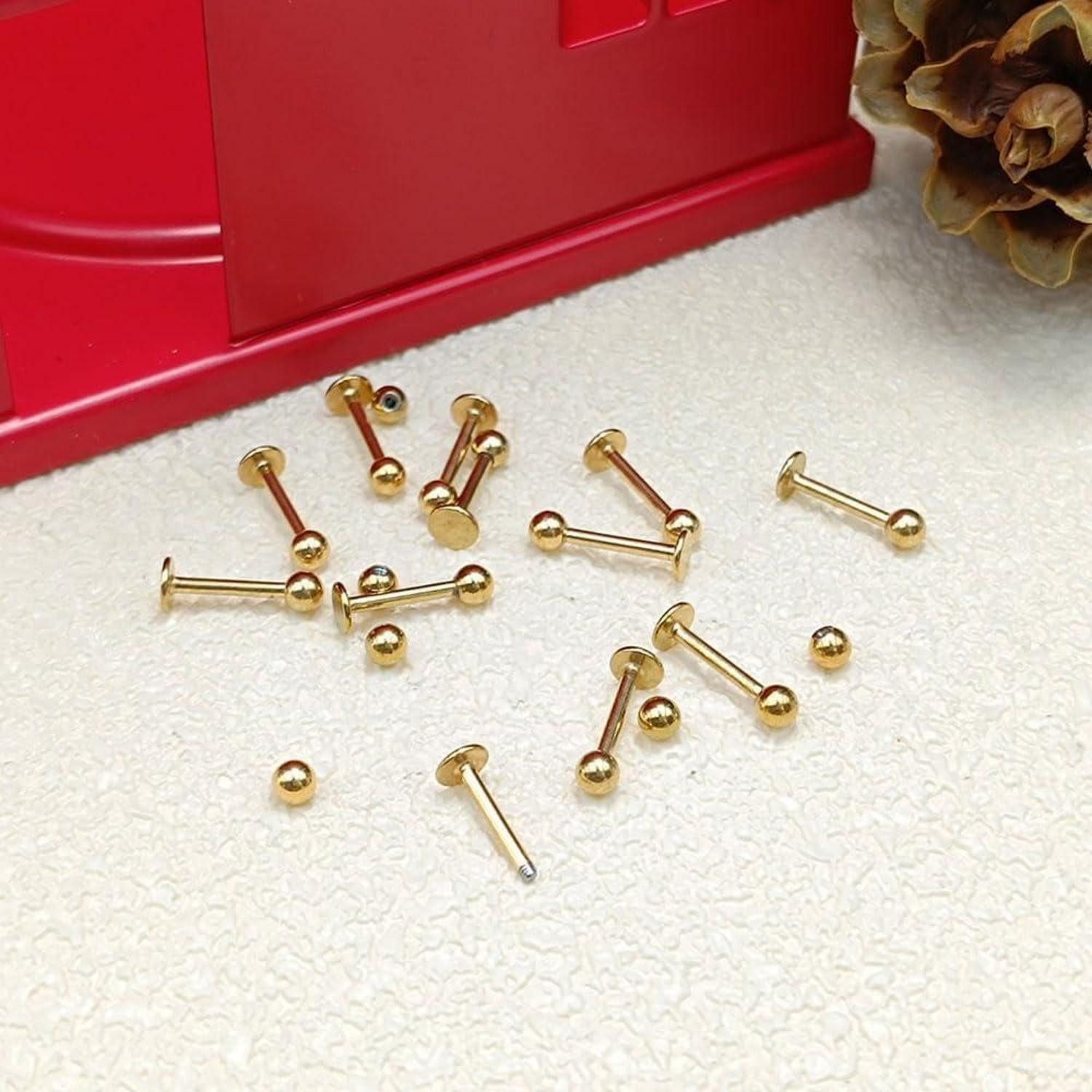 LuxusKollektion Piercing-Set Lippenpiercing Stecker Chirurgenstahl Labret 1,2mm 12er Gold 8mm