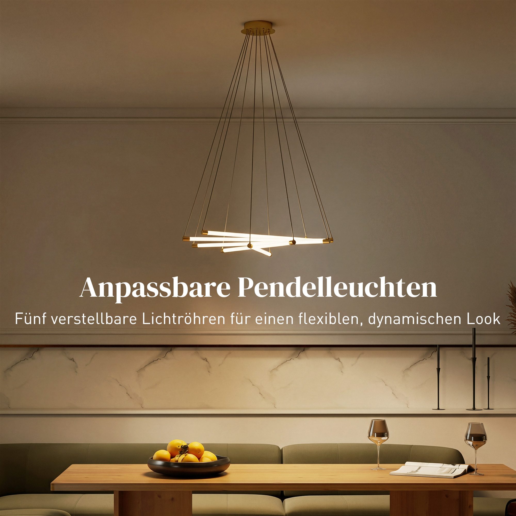 HOMCOM Pendelleuchte LED Hängelampe mit verstellbaren Armen, moderner 50 W, Höhenverstellbar, LED-Beleuchtung, LED-Lampe, Warmweiß, Weiß, Kaltweiß, für Wohnzimm – Bild 4 von 5