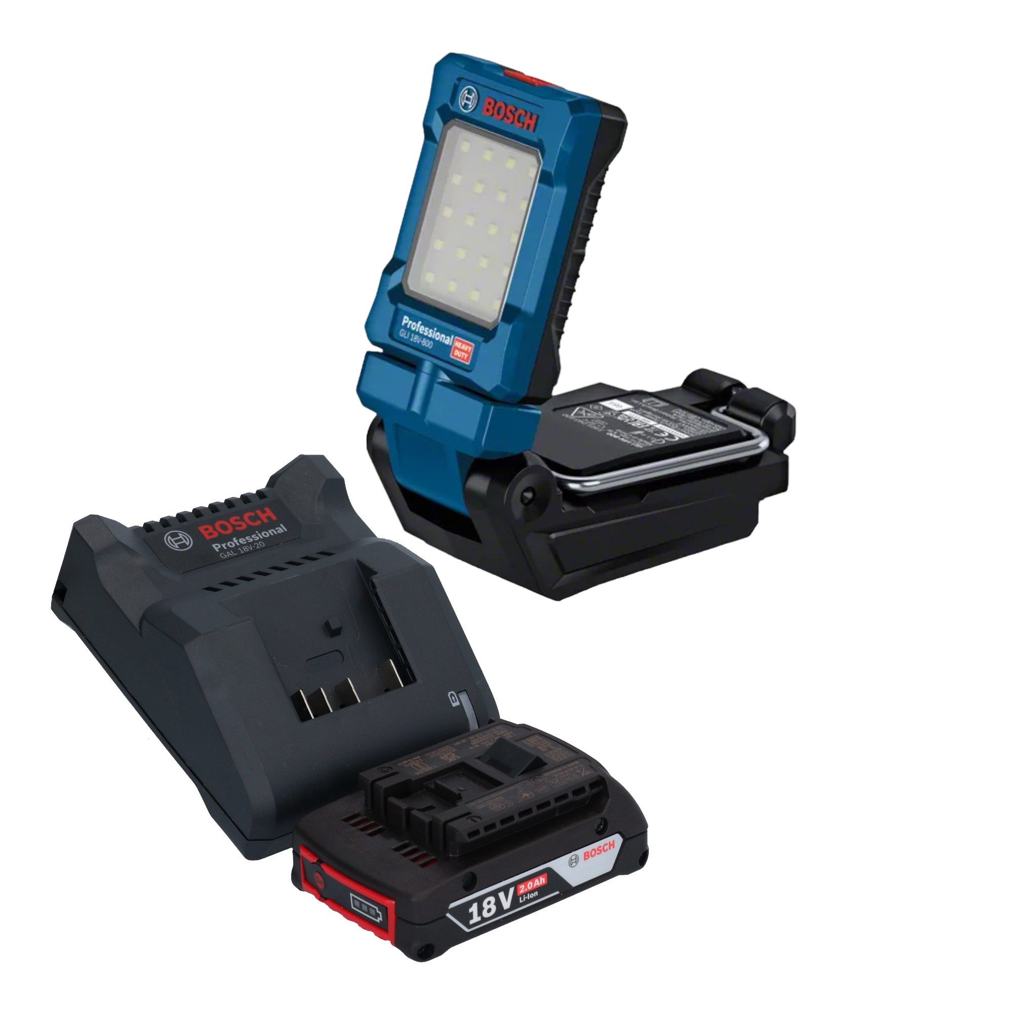Bosch Professional Baustrahler GLI 18V-800 Professional 18 V 800 lm + 1x Akku 2,0 Ah + Ladegerät