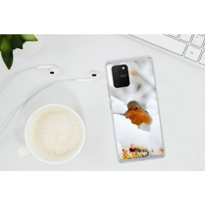 MuchoWow Handyhülle Schnee - Rotkehlchen - Zweig Phone Case Handyhülle Samsung Galaxy S10 Lite Silikon Schutzhülle