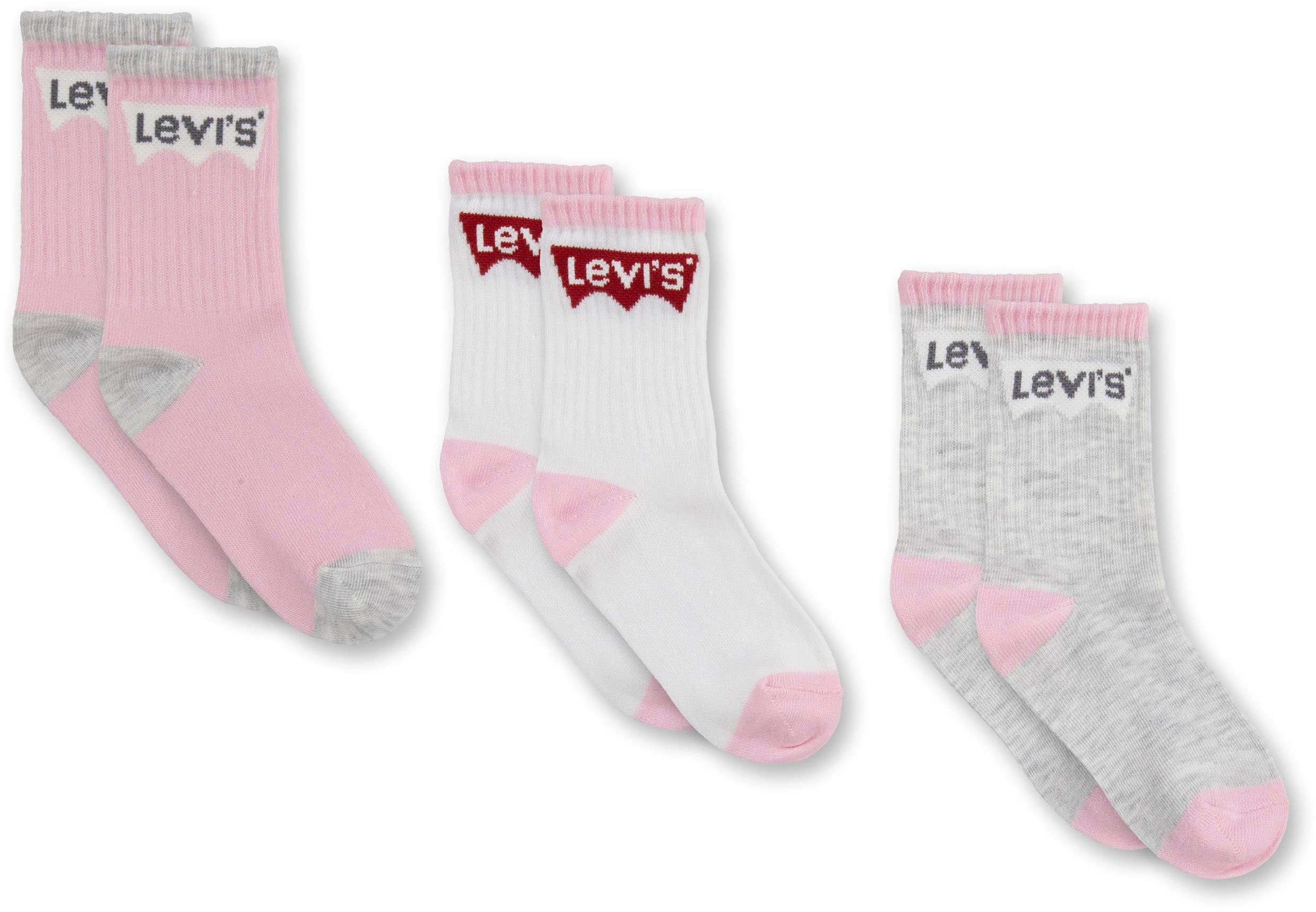 Levi's® Kids Socken BATWING REGULAR CUT 3PK (3-Paar) for BOYS rosa-weiß-grau | Lange Socken