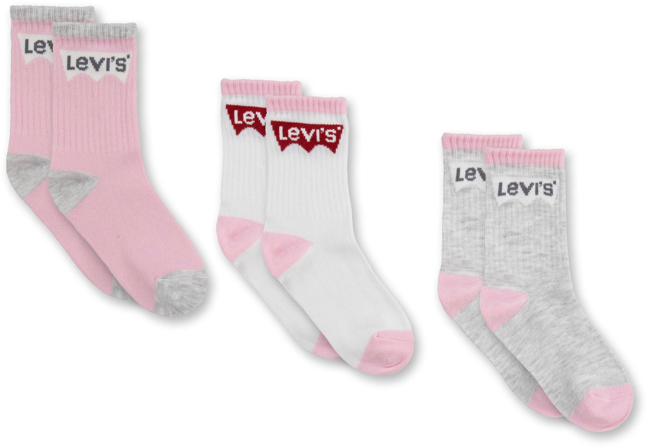 (3-Paar) CUT Levi's® REGULAR 3PK Kids rosa-weiß-grau BOYS BATWING Socken for