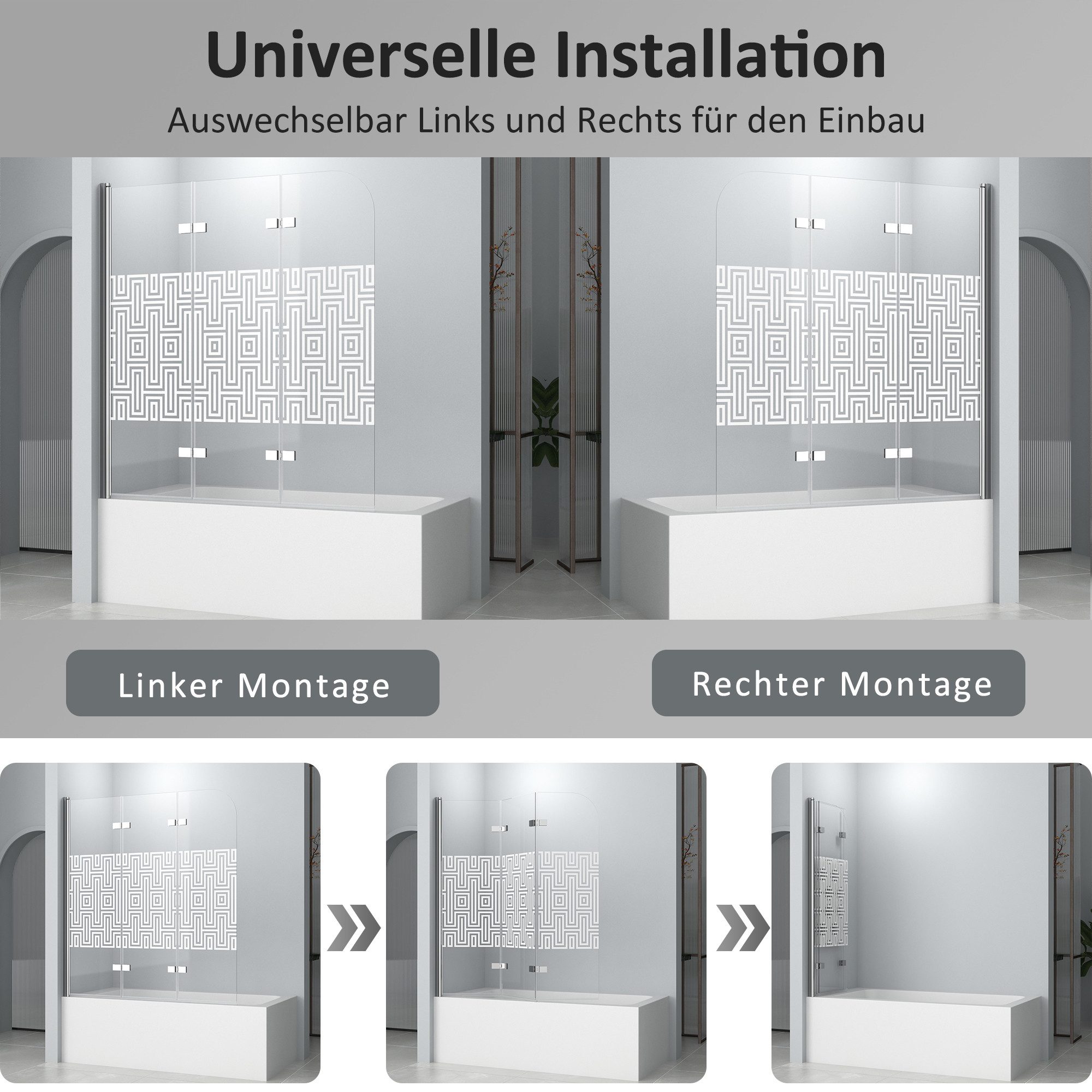 Hopibath Badewannenaufsatz 3teilig Duschwand für Badewanne milchglas Design günstig online kaufen