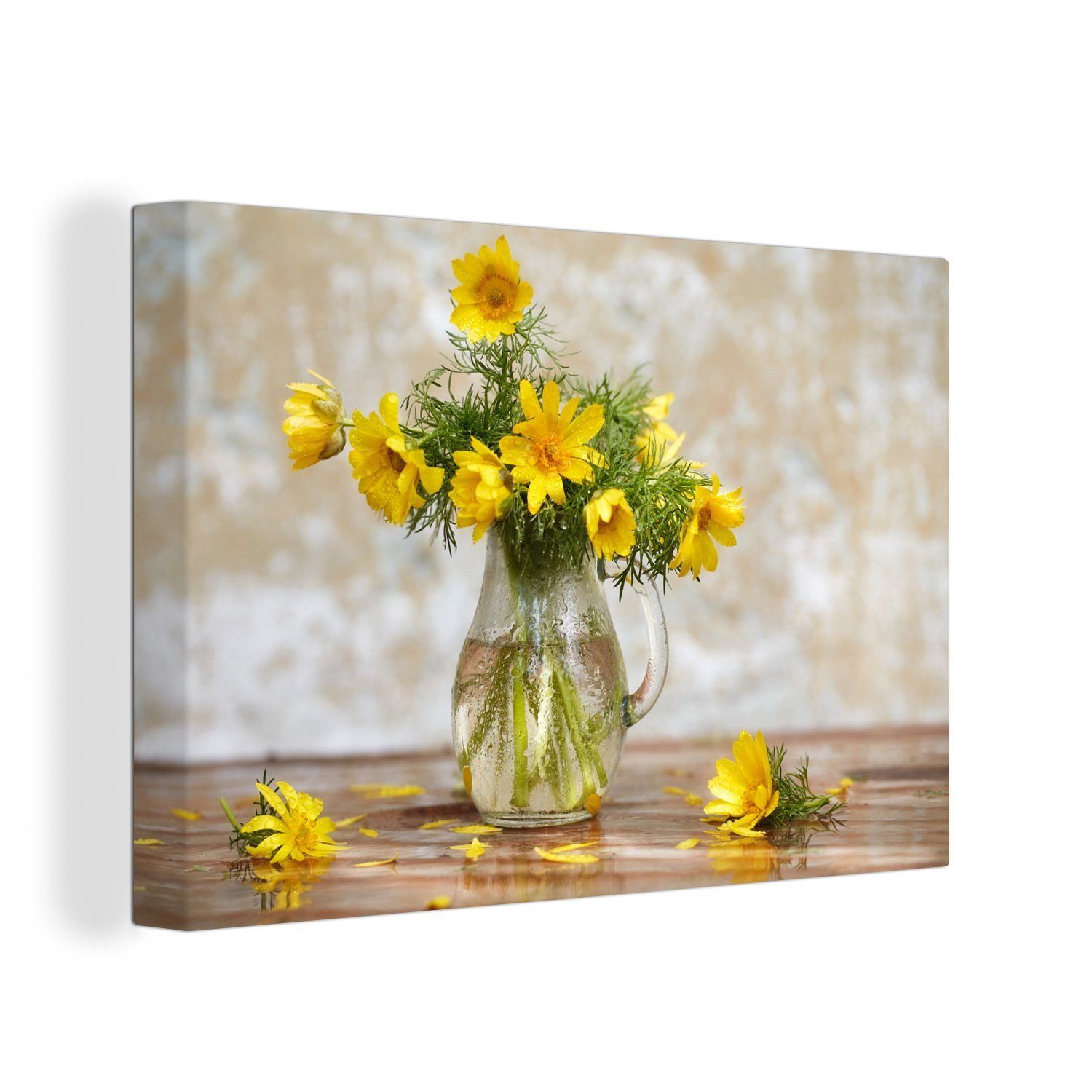 - Leinwandbild Blumen 30x20 cm OneMillionCanvasses® Wanddeko, Stilleben, Gelb Wandbild Aufhängefertig, Leinwandbilder, - St), (1