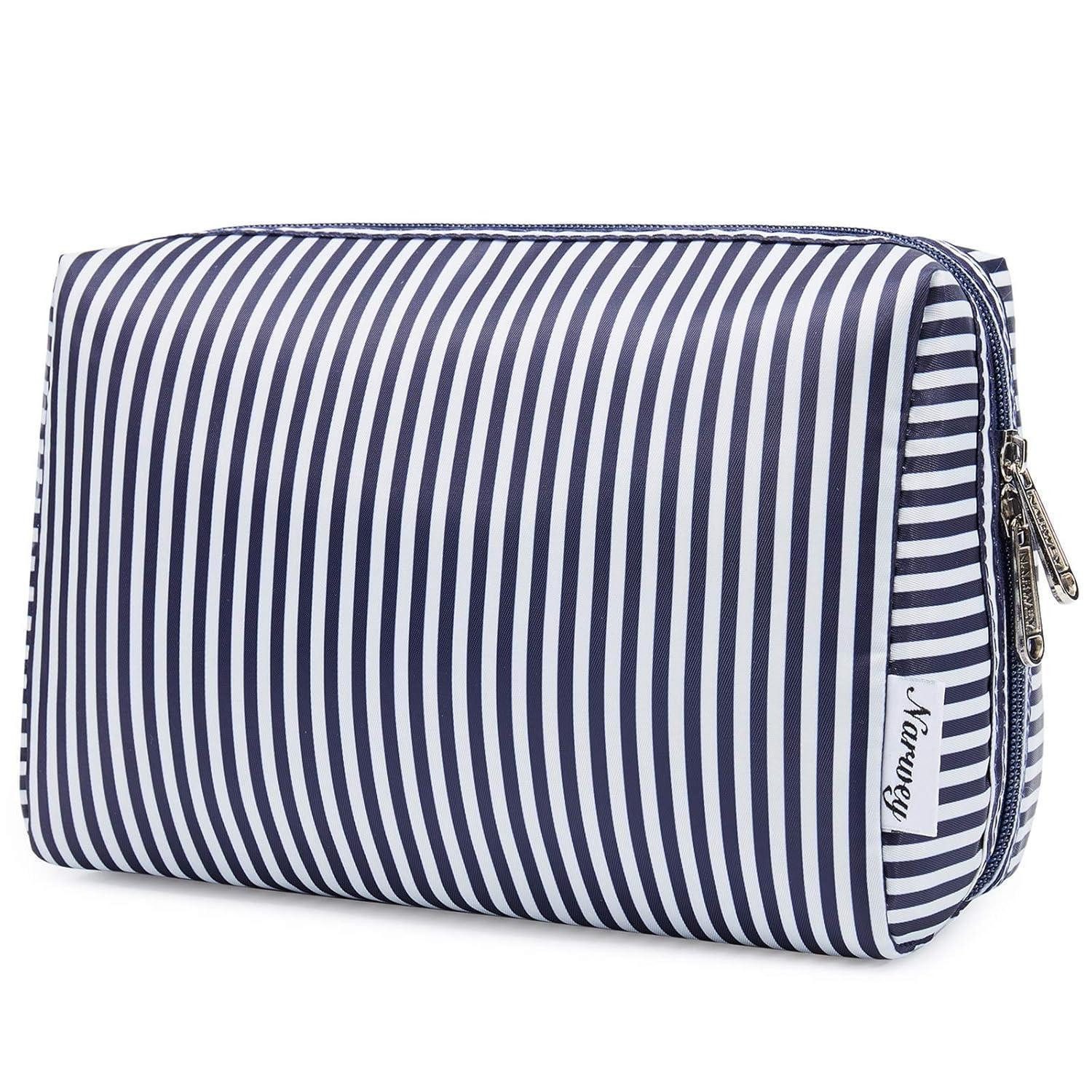 LuxusKollektion Kosmetiktasche Kosmetiktasche Damen Schminktasche Aqua Flamingo Blauer Streifen L