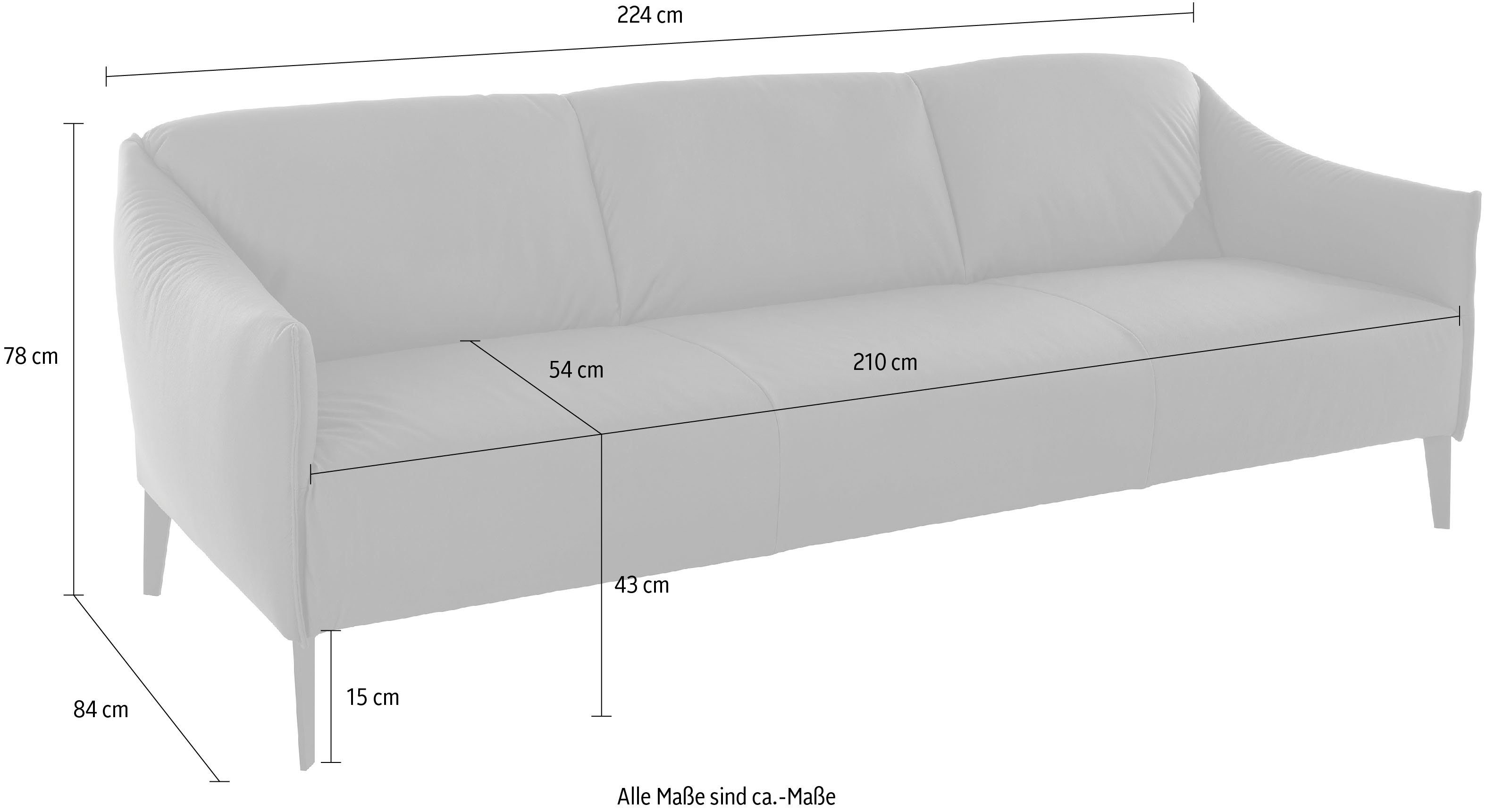 sally, Metallfüßen Chrom cm in Z59 224 weiß Breite glänzend, 3-Sitzer W.SCHILLIG mit