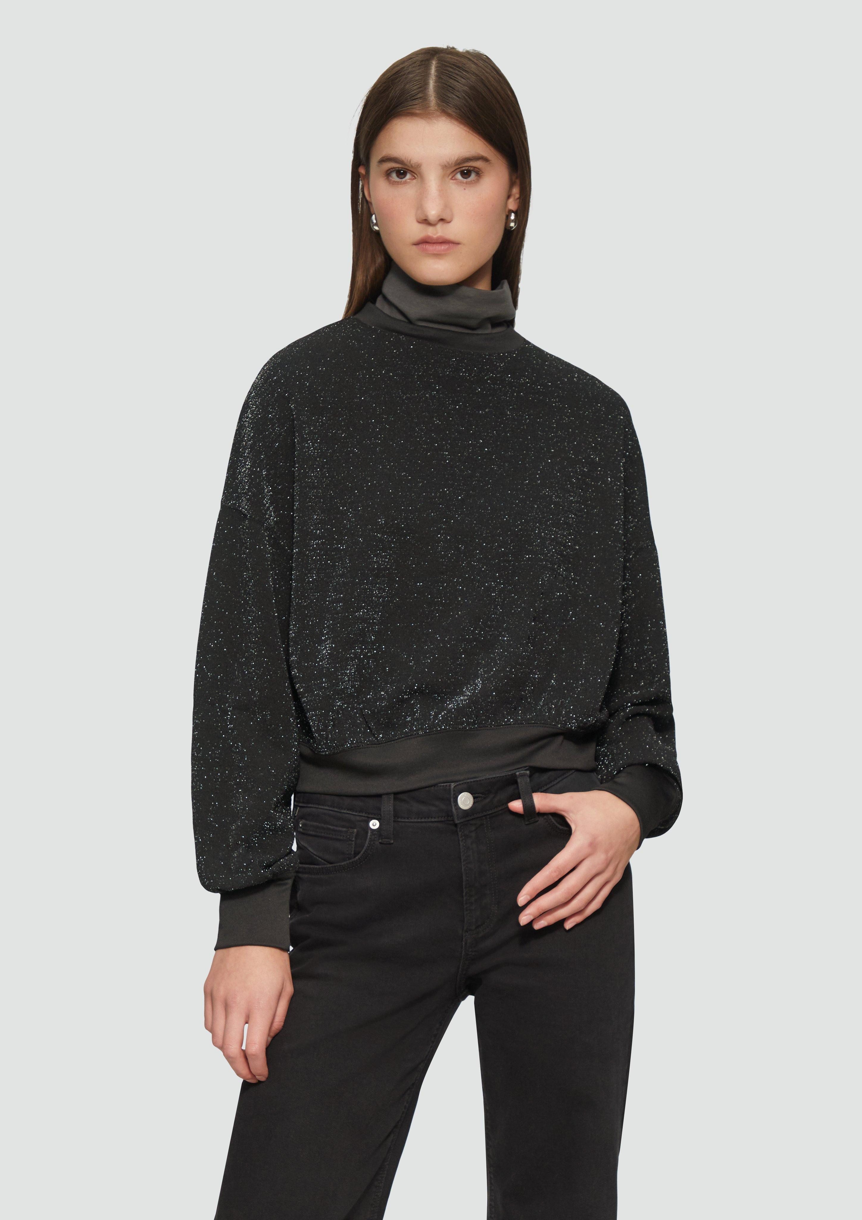 Sweatshirt Sweatshirt mit Glitzereffekt und überschnittener Schulter