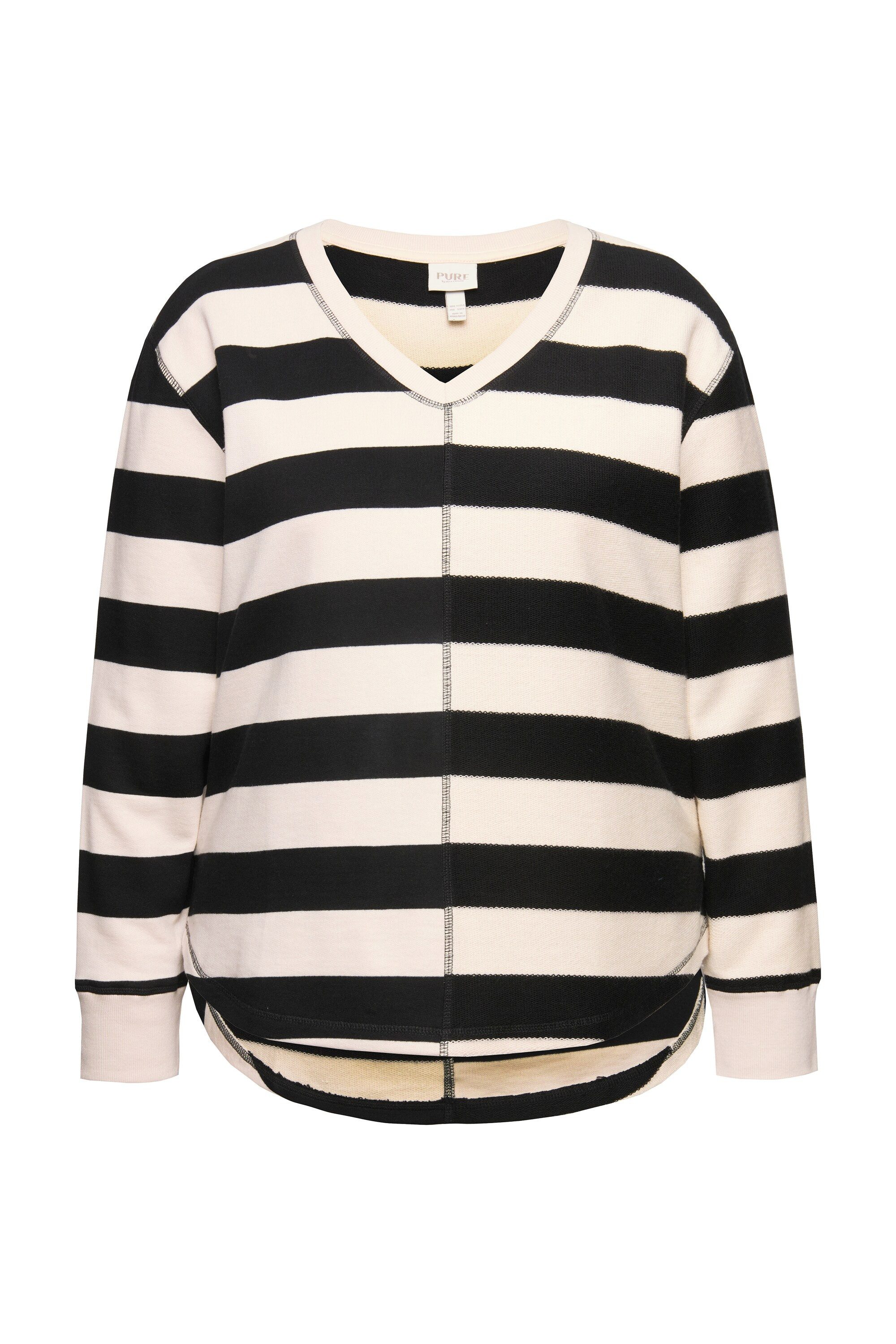 Ulla Popken Sweatshirt Sweater Ringel V-Ausschnitt Langarm Biobaumwolle günstig online kaufen